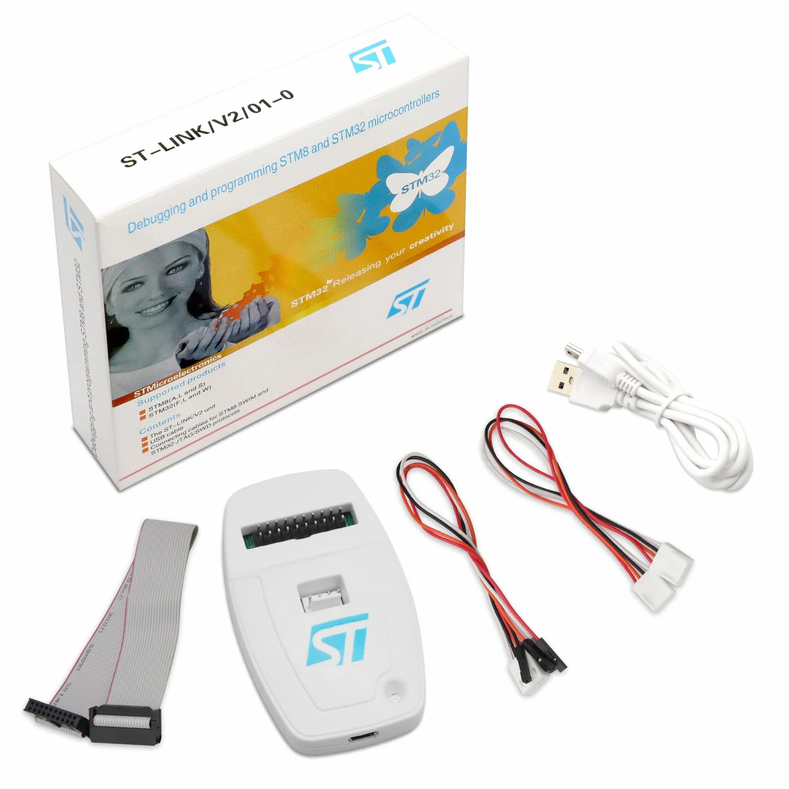 ST-LINK-V2 (CN) - Microcontrollore Stlink V2 MCU per STM32 STM8, ST-LINK Debugger emulatore per STM8/STM32/JTAG/SWD/SWIM con cavo USB e cavo di collegamento