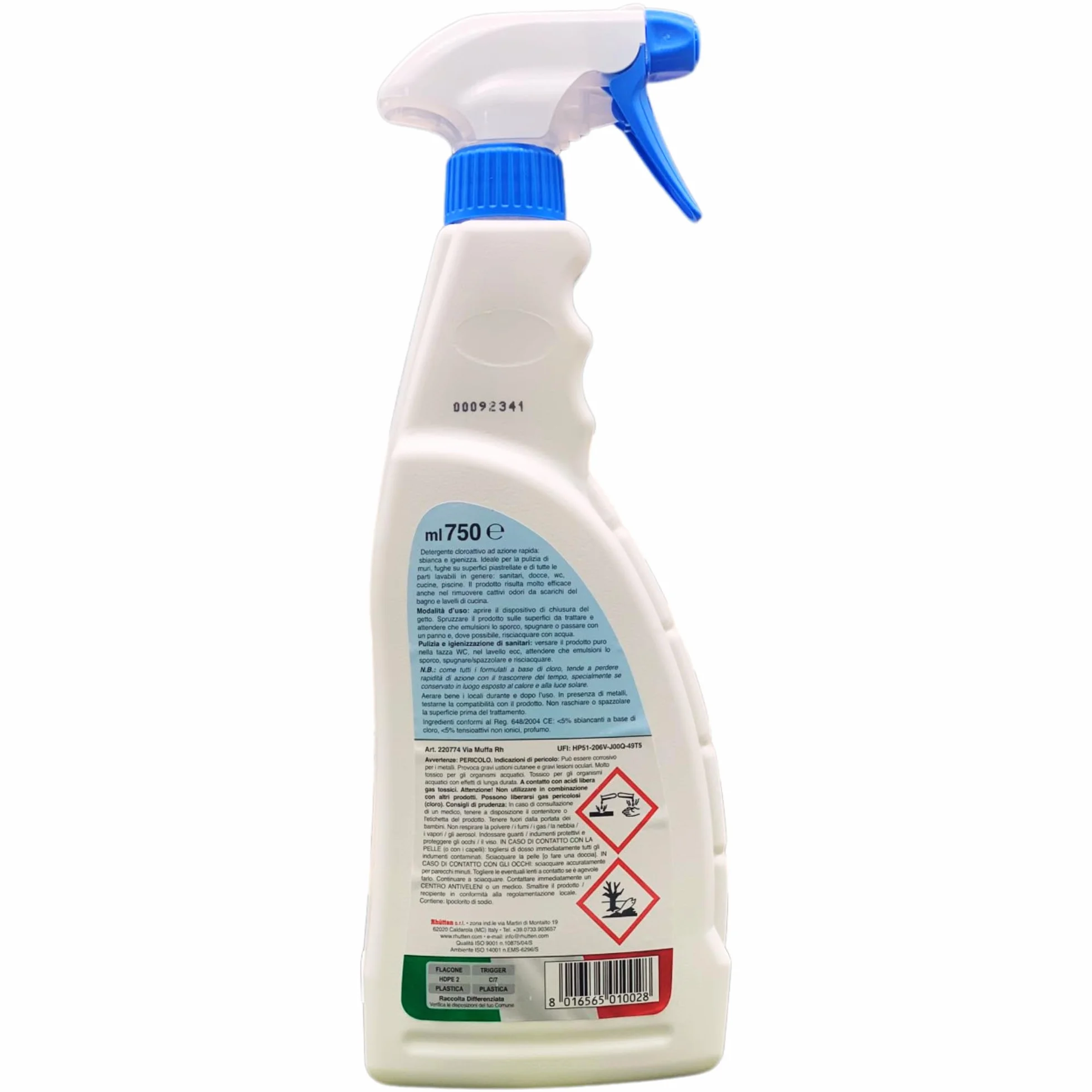 Detergente Spray VIA MUFFA Rh. Sbianca e Igienizza 750ml + Panno SOFT In Lattice 30x30 (2 Flaconi + Panno)