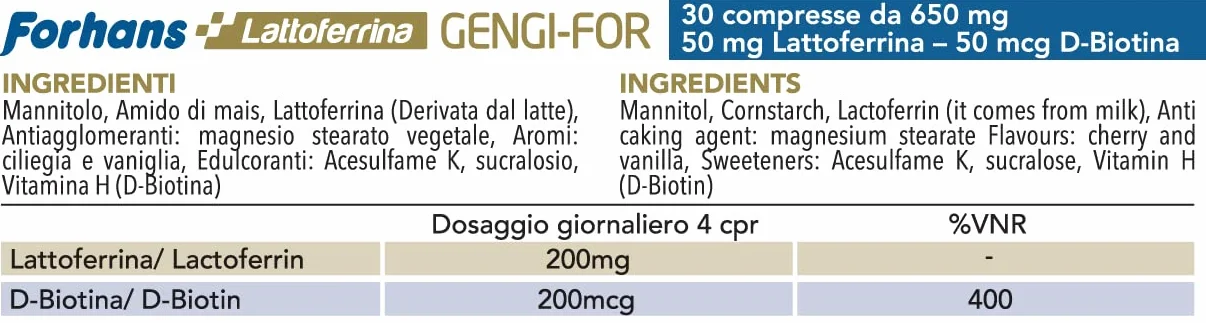 Forhans Integratore Alimentare Gengi-For Lattoferrina D-Biotina 30 Compresse Orosolubili