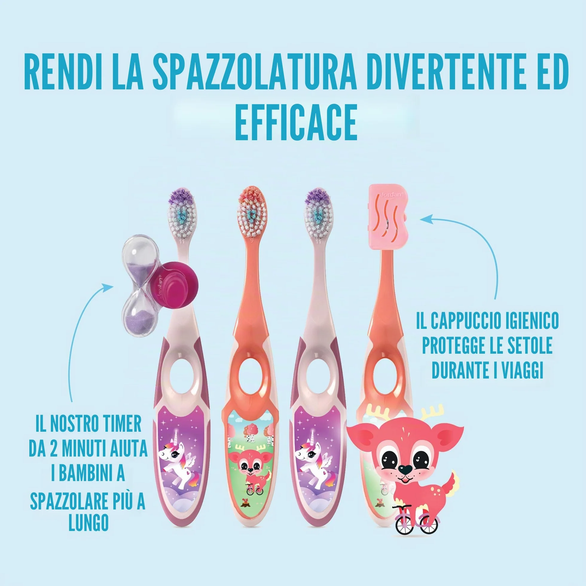 Jordan Step 2 Spazzolino da denti Bambini 3-5 anni Setole morbide Senza BPA Rosa & Giallo 4 unità