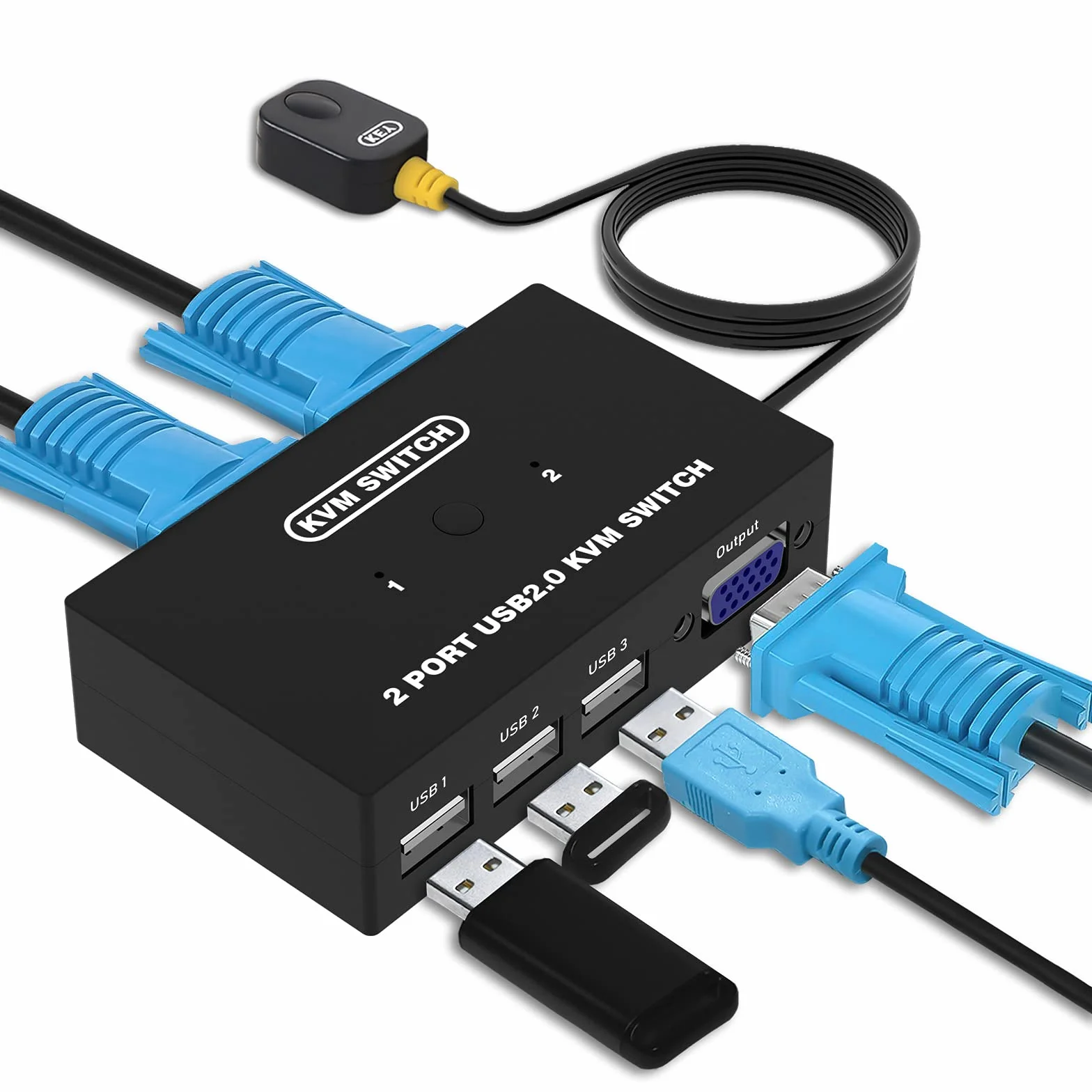 VGA KVM Switch, USB e VGA Commutatore con Cavi KVM, 2 computer condividono Monitor Tastiera Mouse