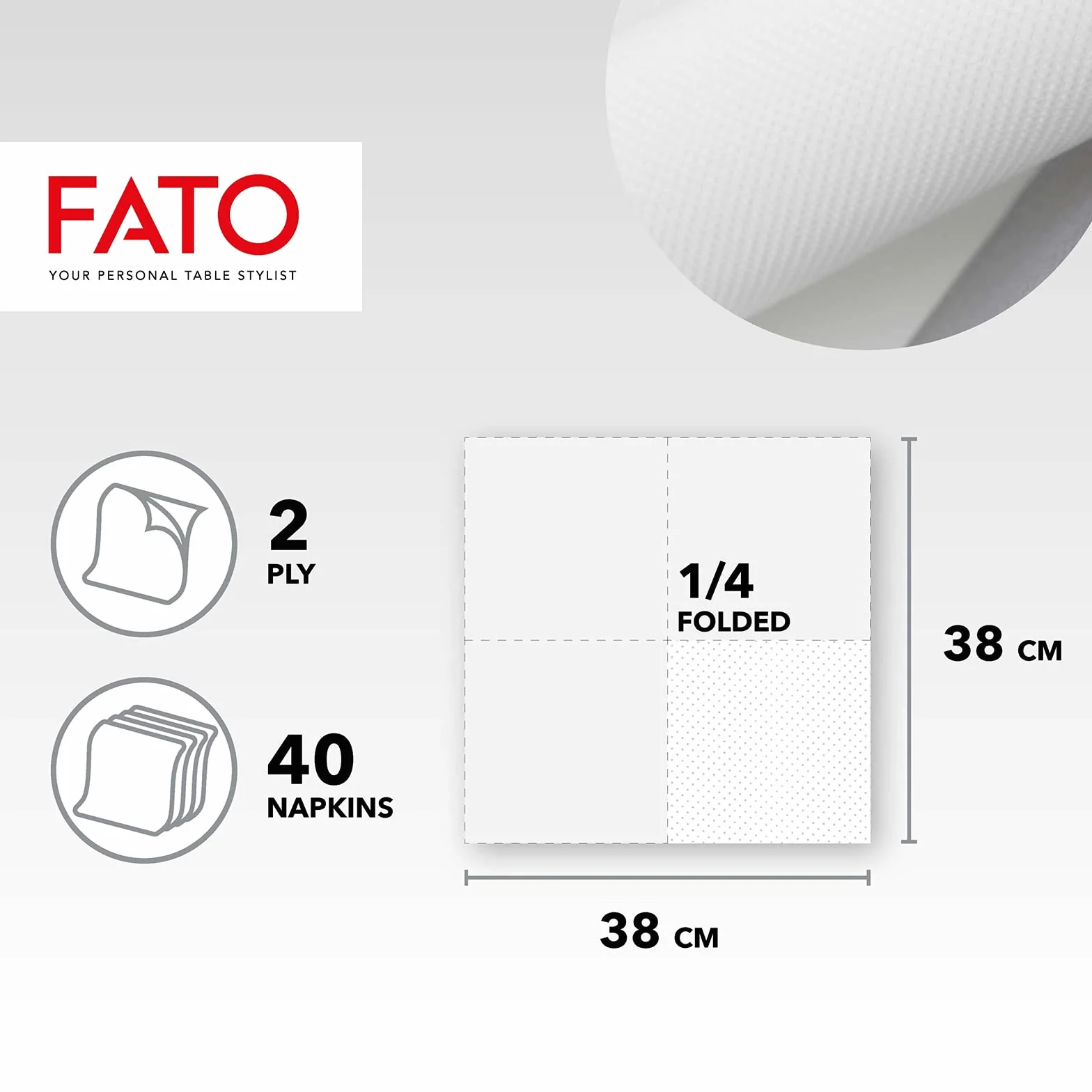Fato Tovaglioli di Carta Monouso 40 pezzi 38x38 2 veli Bianco 100% Pura Cellulosa FSC