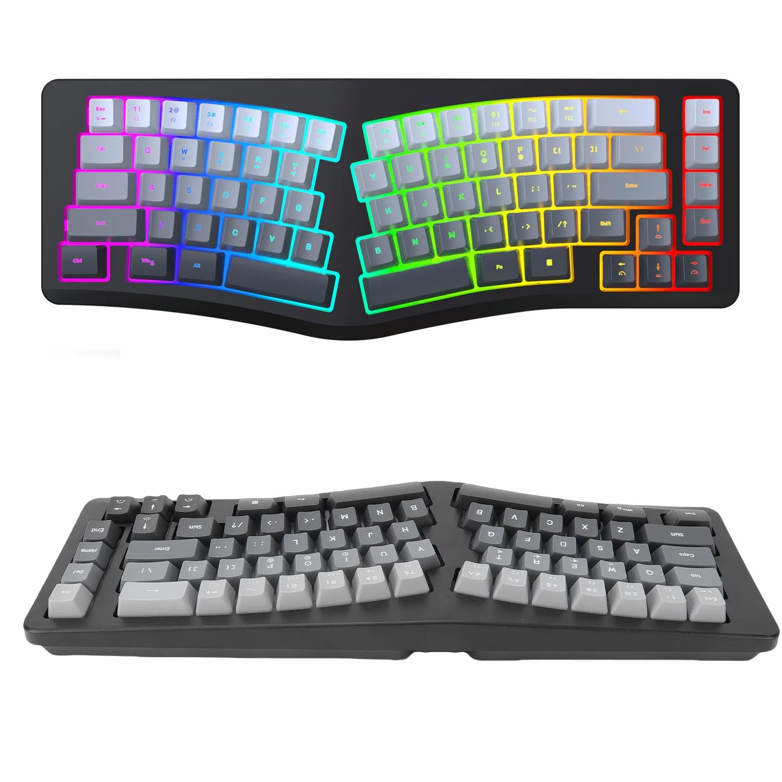 Goshyda Tastiera Ergonomica Cablata, Tastiera Divisa a Forma di V con Retroilluminazione RGB Colorata, per W​ins​​ per OS X per Computer Desktop Laptop Android