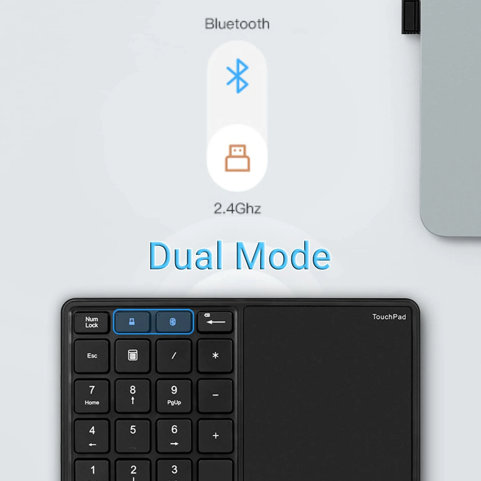 Yunseity Tastierino Numerico Wireless 2.4G con Touchpad, Tastierino Numerico Portatile Bluetooth a 22 Tasti, Tastiera Numerica Ricaricabile USB C per Contabilità Finanziaria(Nero)