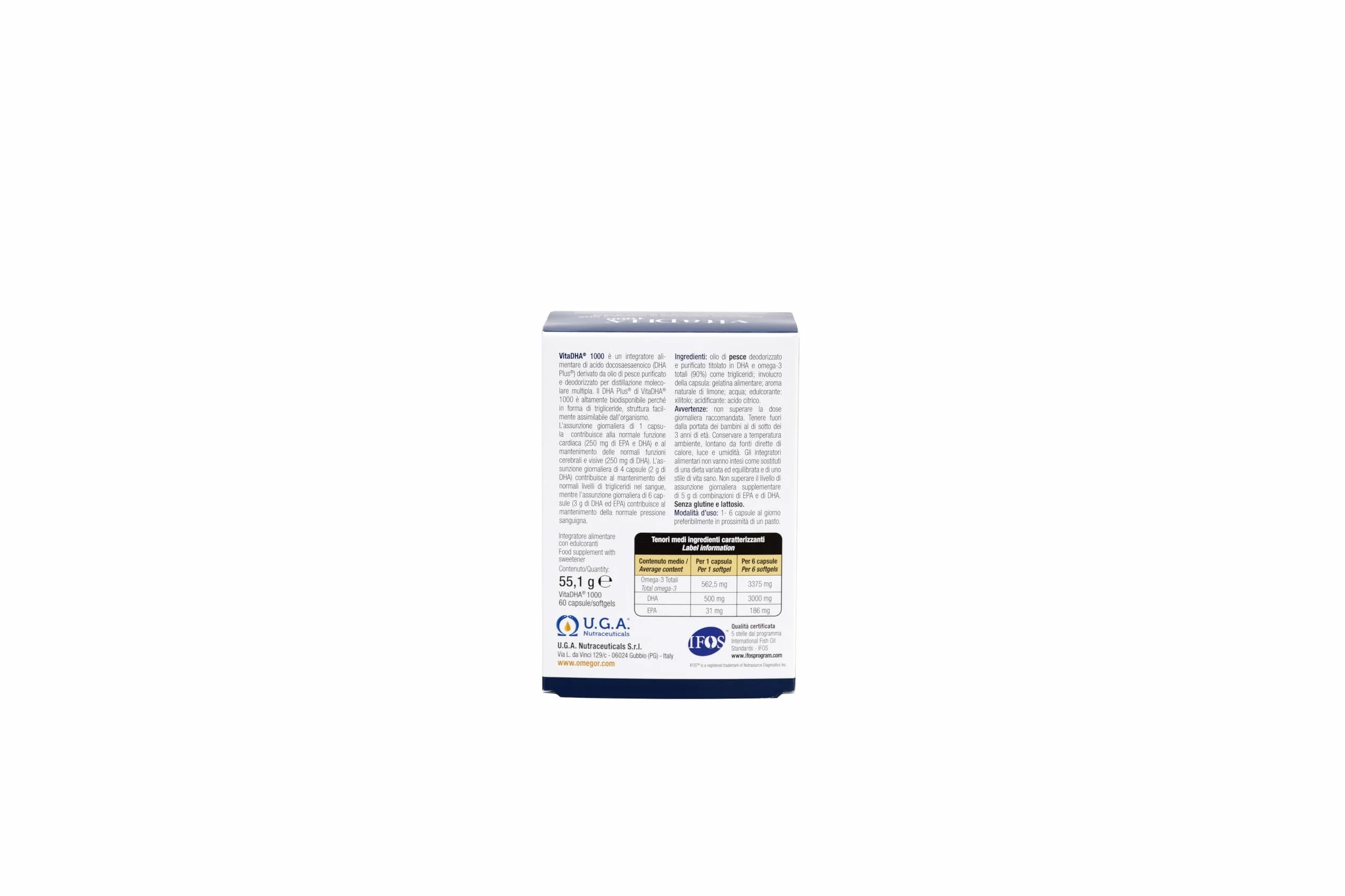 VitaDHA 1000 Omega 3 IFOS 5 Stelle 60 Capsule - Omega3 per Adulti e Bambini - 500mg DHA Alta Biodisponibilità