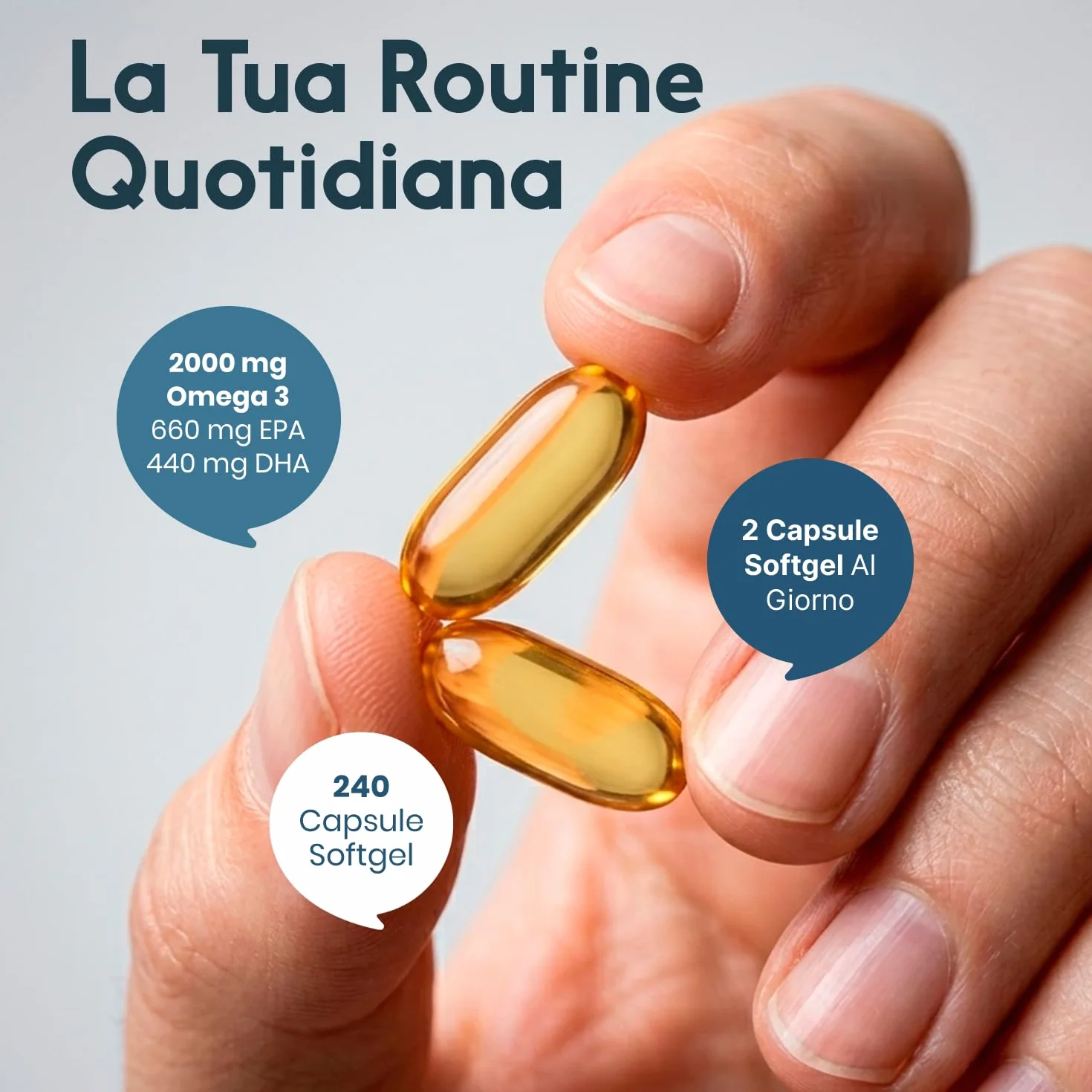 Omega 3 2000 mg 240 Capsule Softgel Alta Concentrazione Olio di Pesce EPA 660 mg DHA 440 mg Integratore Alimentare