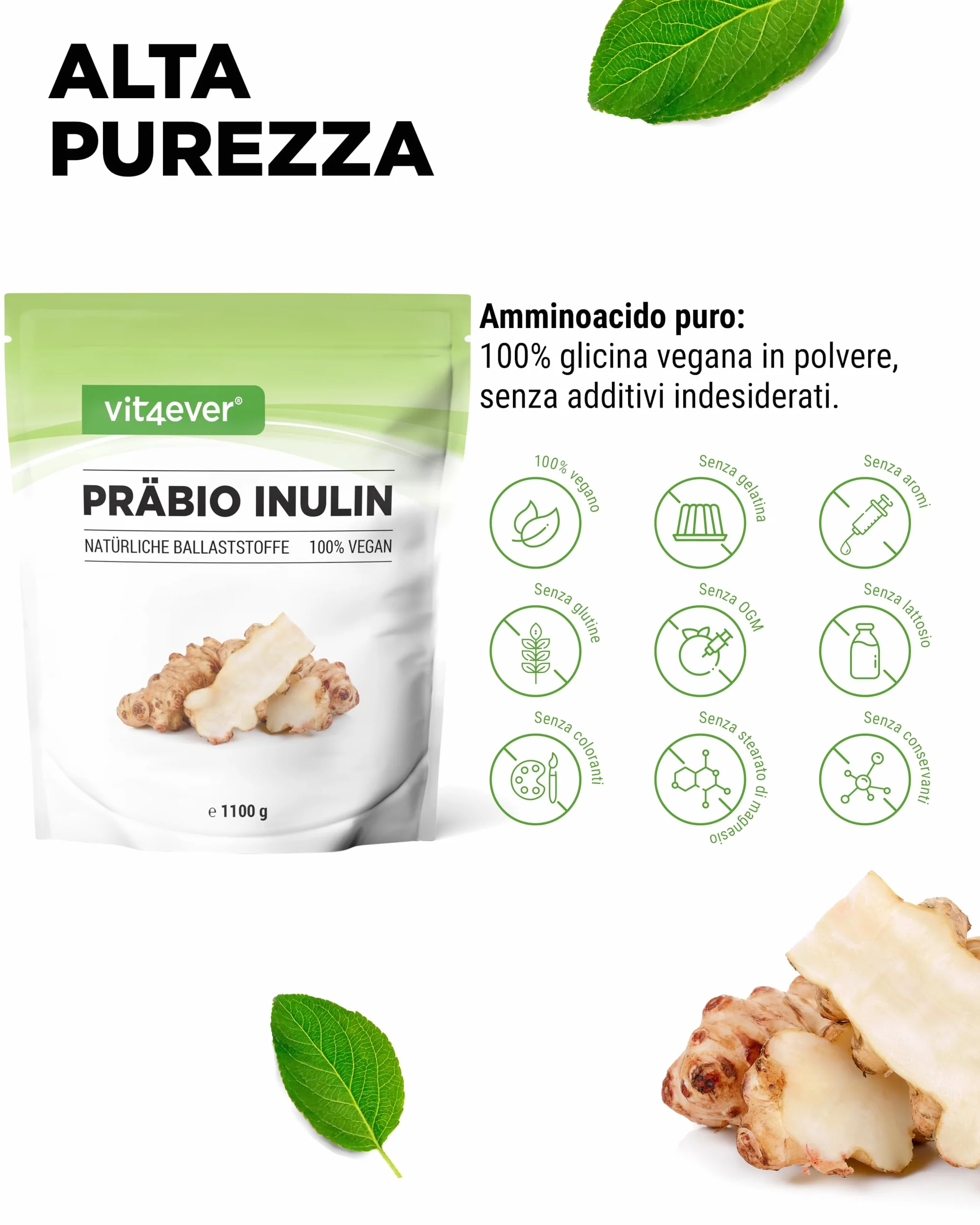 Prebio Inulin Powder 1100 g Prebiotico Fibre Vegan