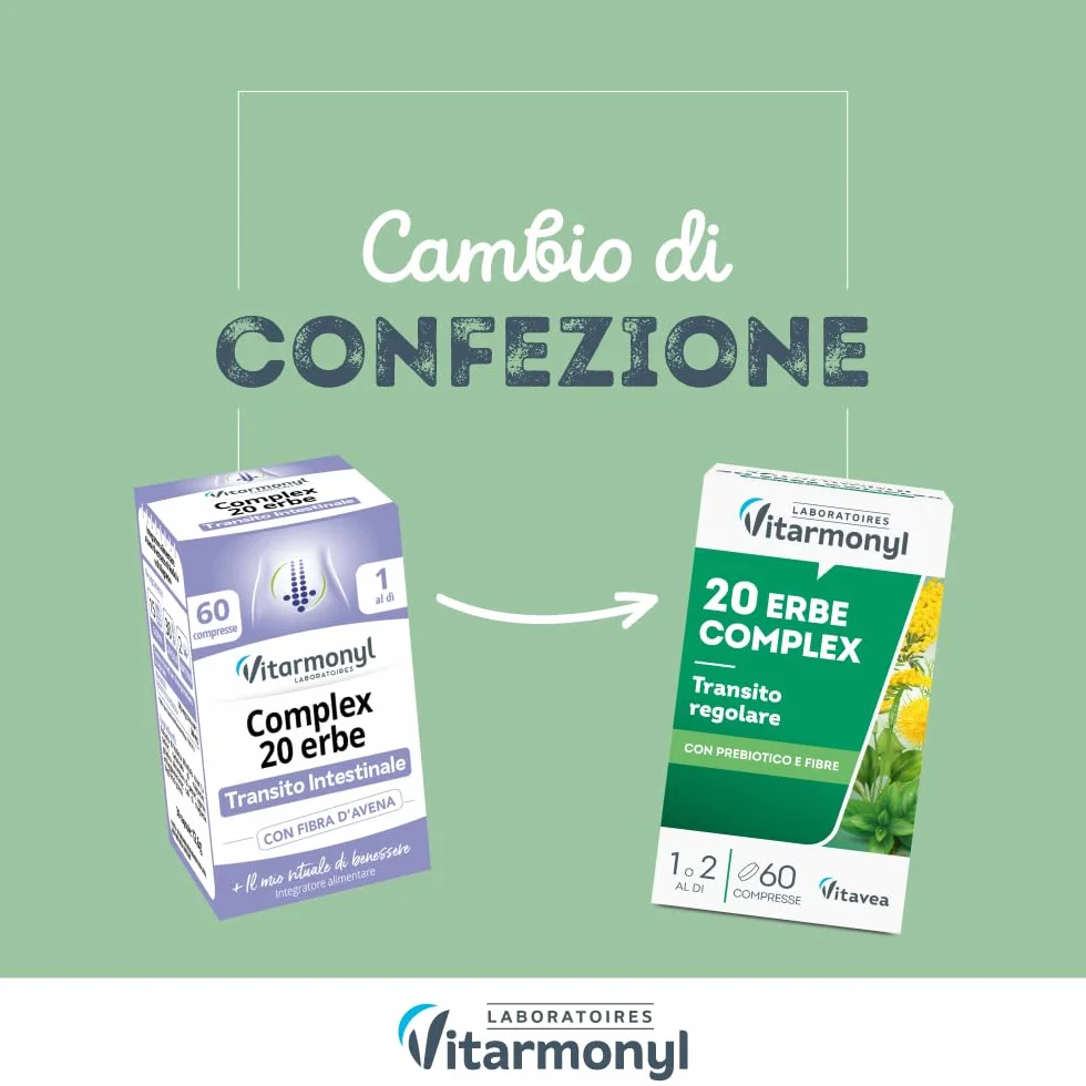 Vitarmonyl 20 Erbe Complex 60 Compresse Transito Regolarità Intestinale Prebiotico Fibre