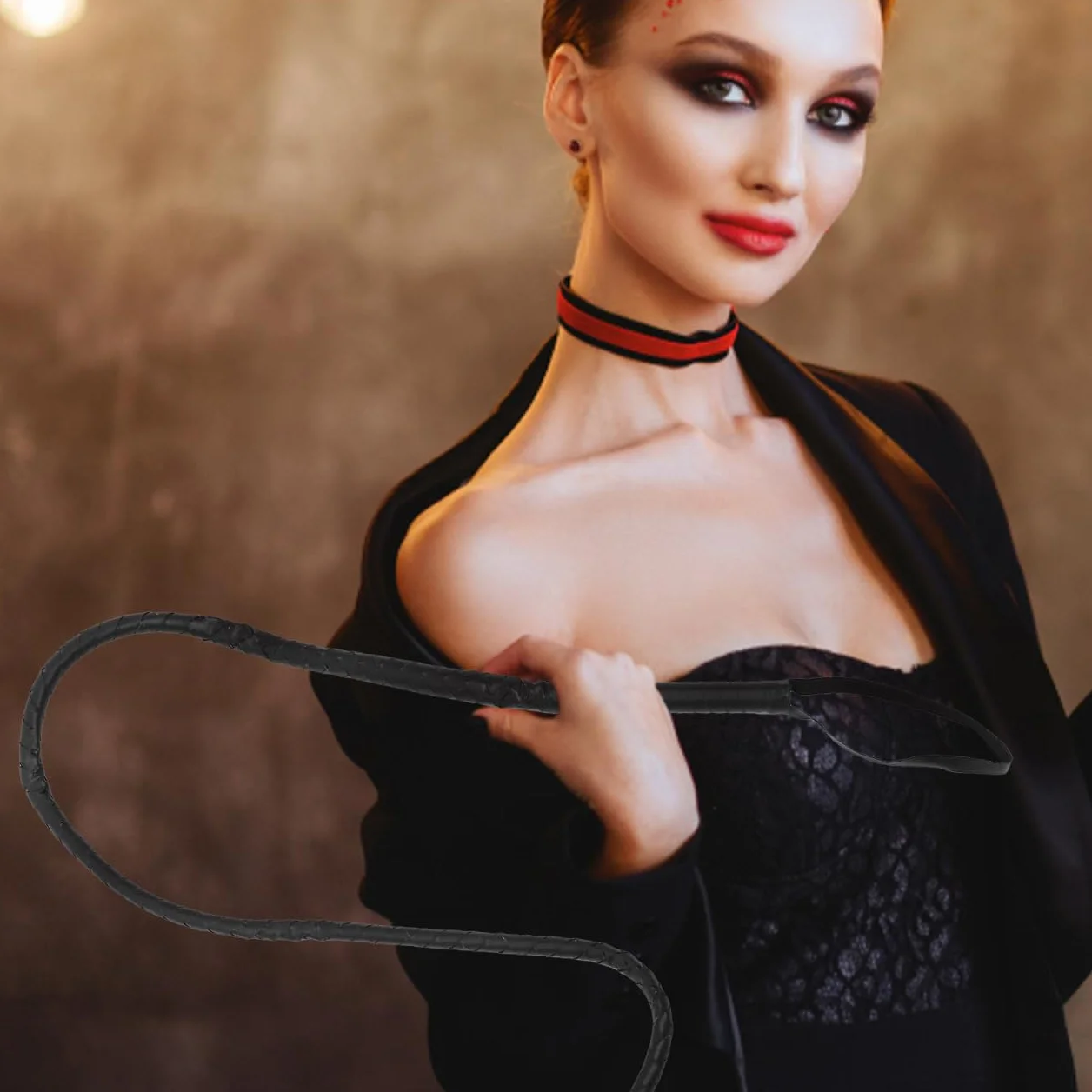 Frusta per schiavi flogger 1.8-2,0 cm Whip nero accessorio Halloween costume