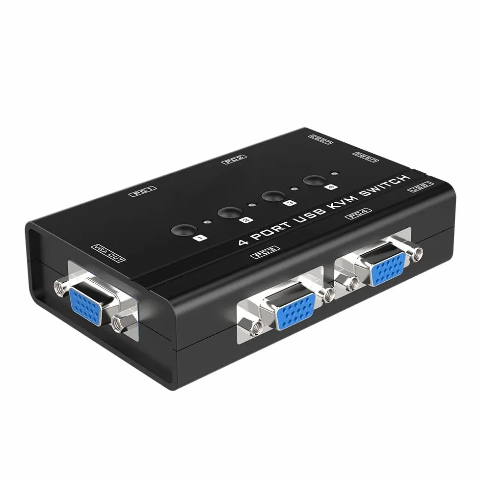 KALEA-INFORMATIQUE Box di condivisione con switch KVM per 4 PC. Monitor VGA, tastiera e mouse USB, con cavi KVM in dotazione.