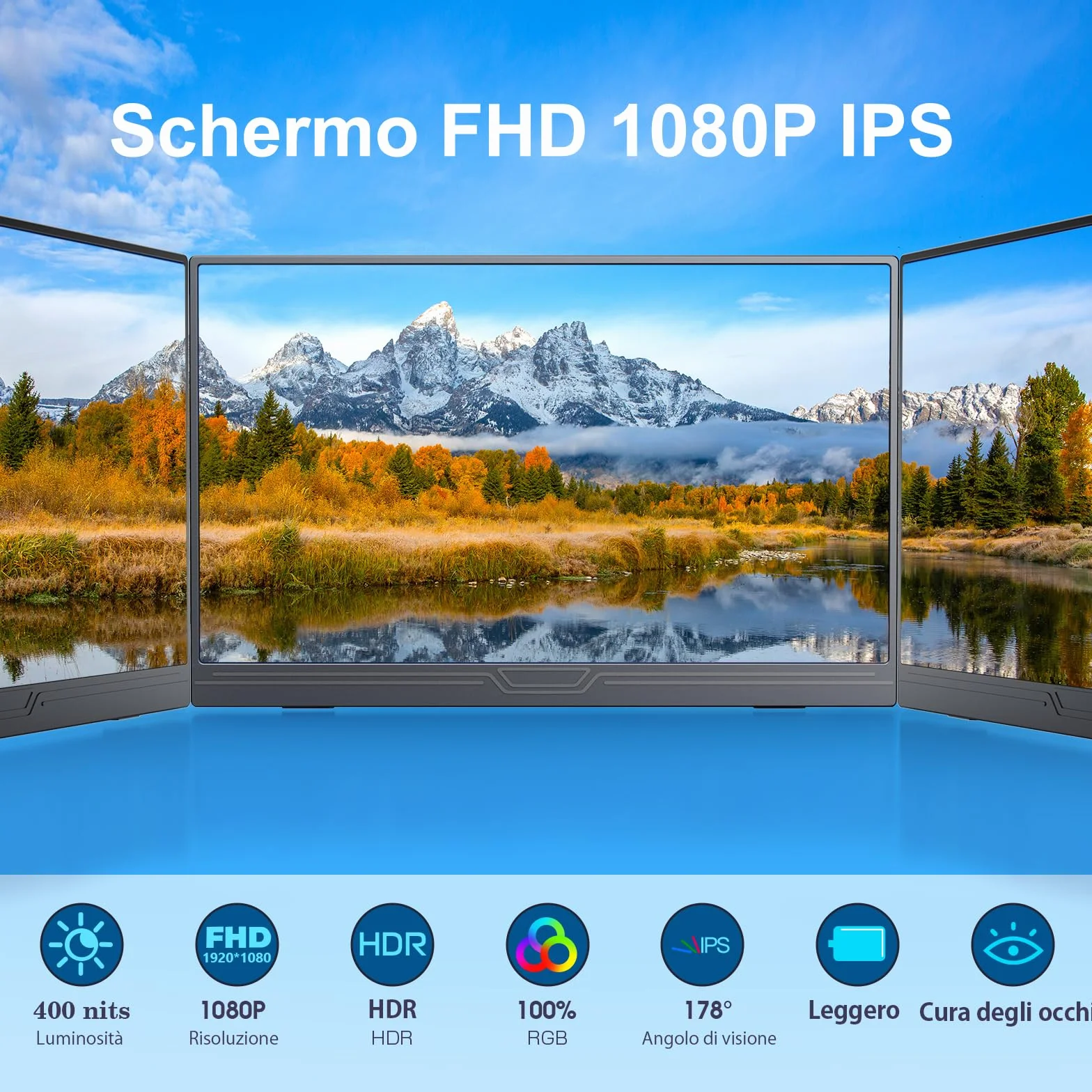 Monitor Portatile, 15.6'' IPS FHD 1920x1080 con HDR, Sottile e Leggero, USB-C Tipo C HDMI Display con Altoparlanti, Compatibile con PC Laptop Xbox PS4/5 MacBook