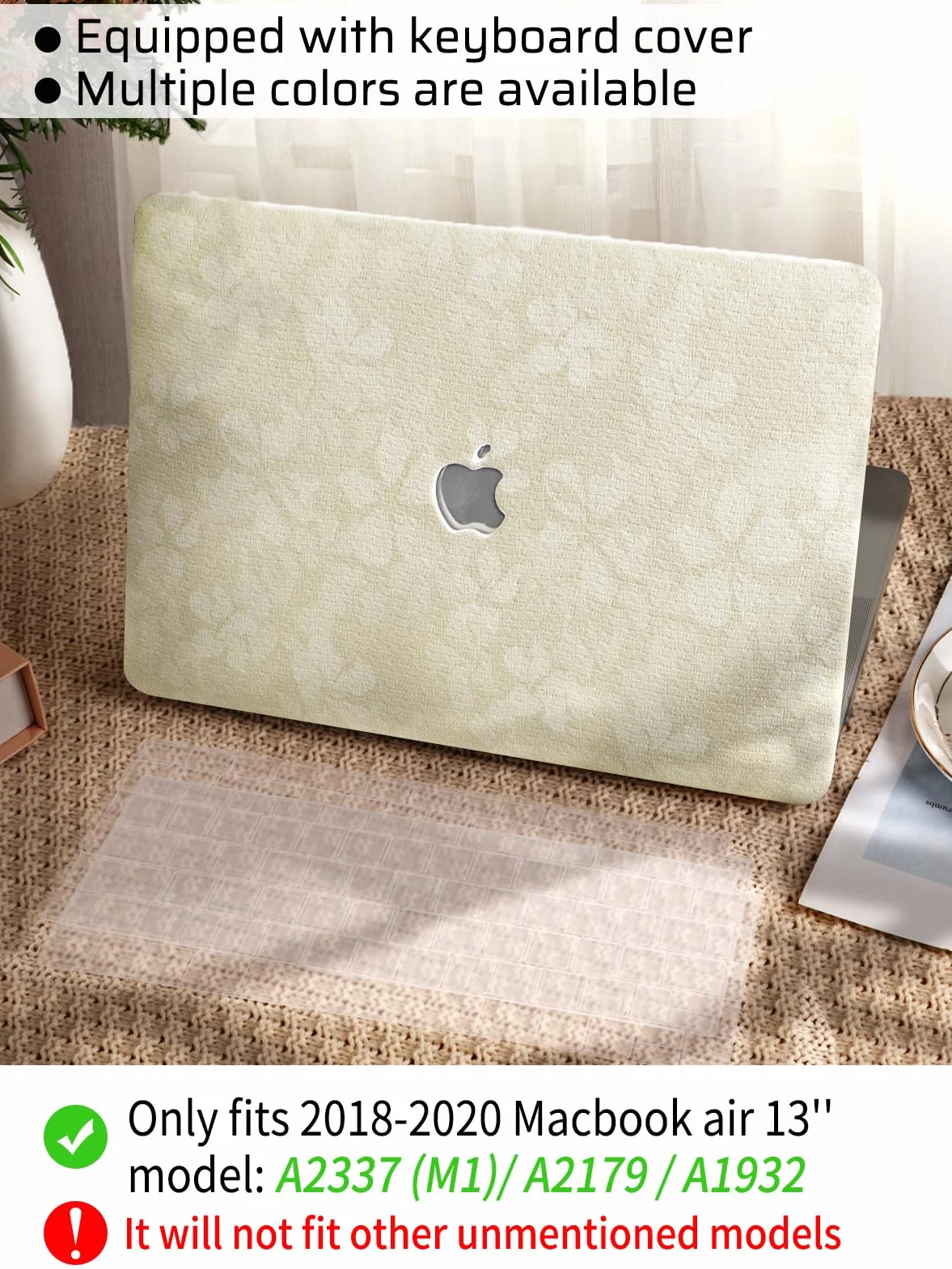 Custodia Compatibile con MacBook Air 13 Pollici 2022 2021 2020-2018 M1 A1932 A2179 M1 A2337 Touch ID Tessuto Cover Plastica Rigid Protettivo Case e Copritastiera (Beige)
