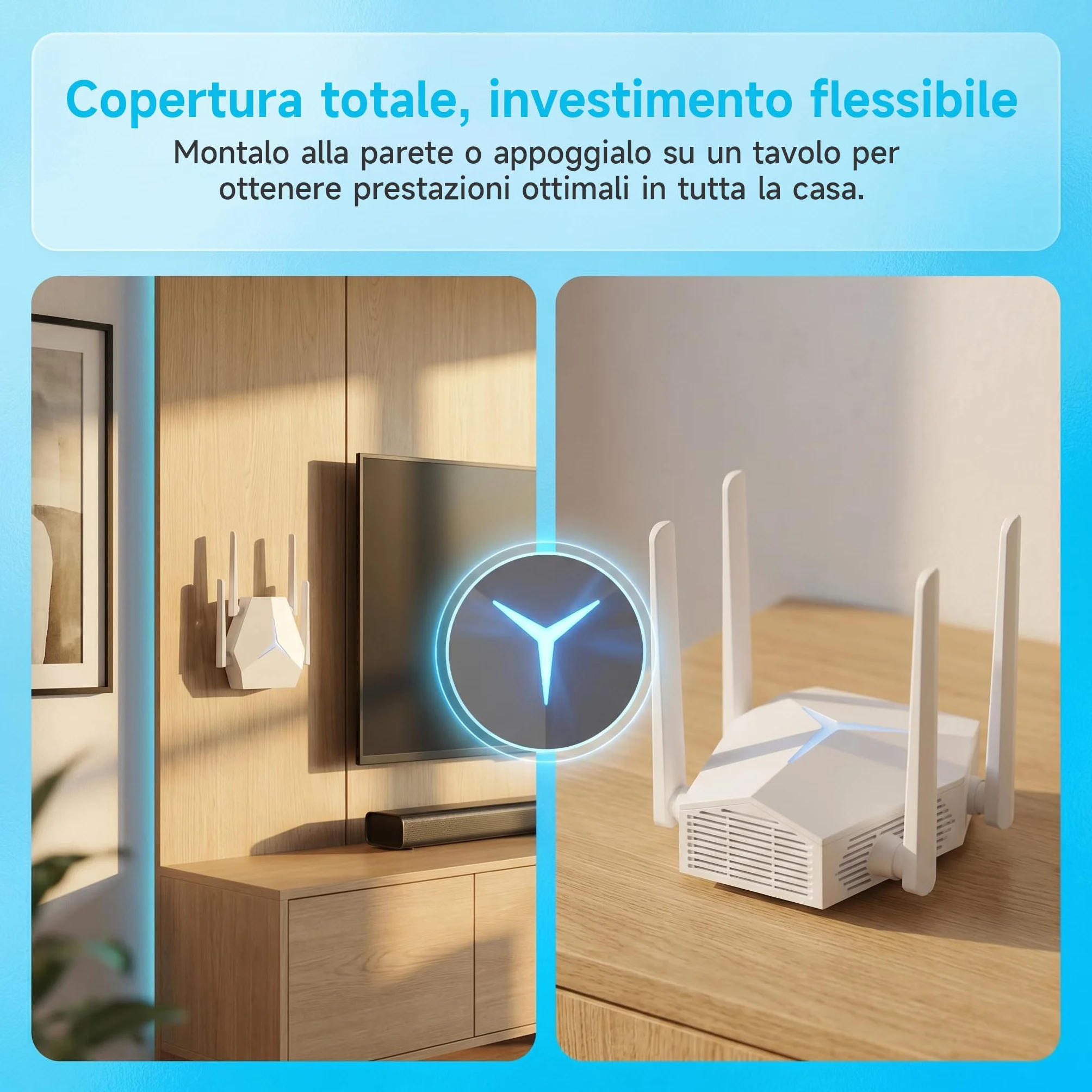 Ripetitore WiFi 1167Mbps Doppia Banda 2.4G+5G, Amplificatore Segnale per Casa Ufficio, Elimina Zone Morte, Compatibile con Router