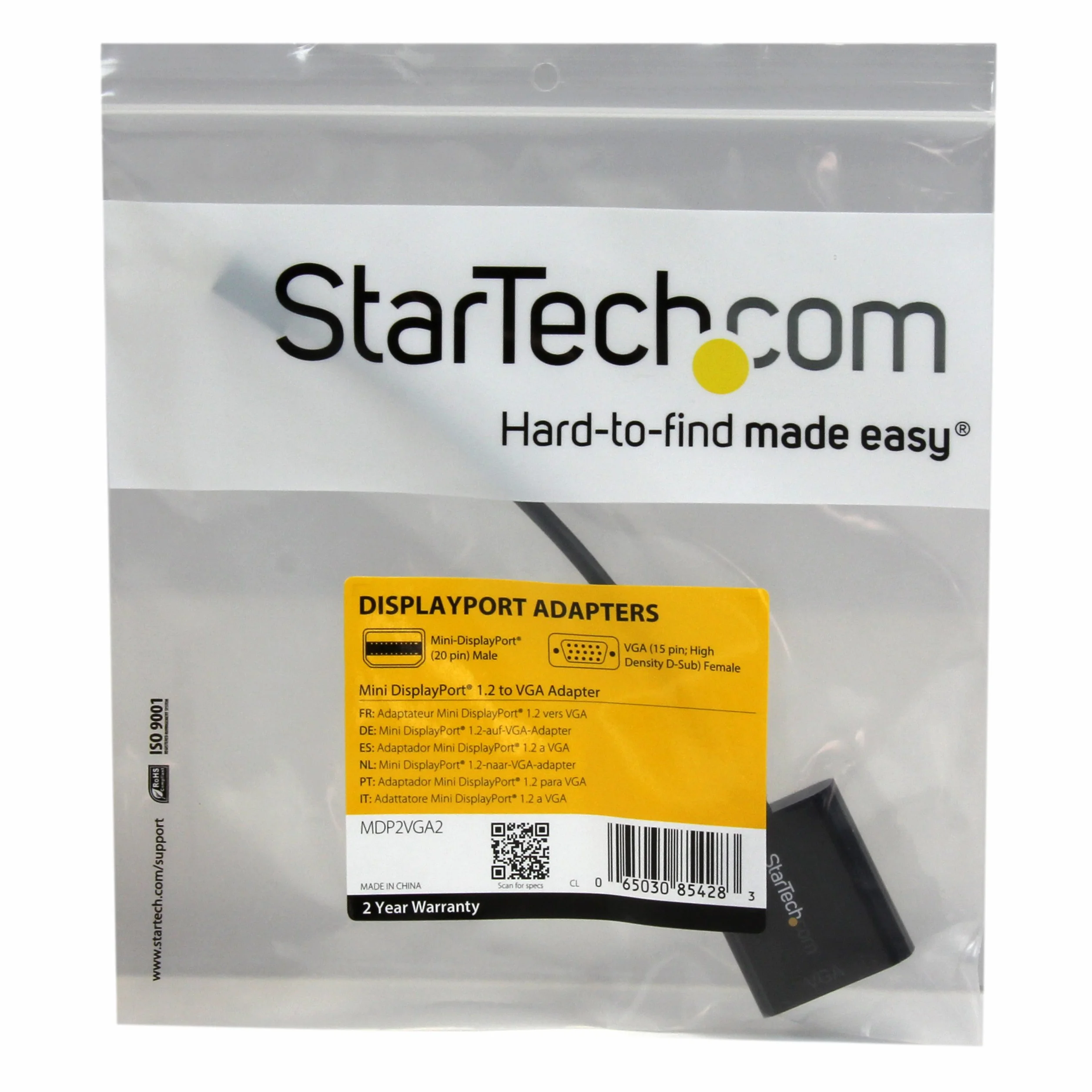 StarTech.com Adattatore Mini DisplayPort a VGA, Convertitore Attivo Mini DP a VGA, Video 1080p, Dongle da mDP 1.2 o Thunderbolt 1/2 Mac/PC a VGA per Monitor/Projector/Display, Nero (MDP2VGA2)