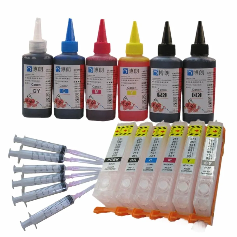 Kit di ricarica d'inchiostro 6 Inchiostri coloranti a colori 100ml Compatibile con MG7750 MG7751 MG7752 MG7753 TS8050 TS9050