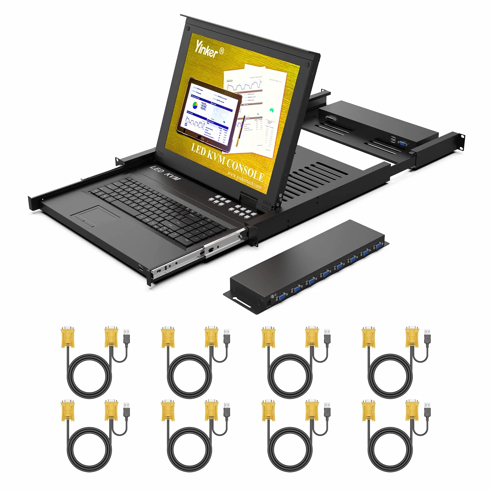 17” LCD KVM Console 8 porte VGA Rackmount KVM Switch 8 porte per 1U 19‘’ Standard-Schrank 600mm-800mm Touchpad Hotkey OSD
