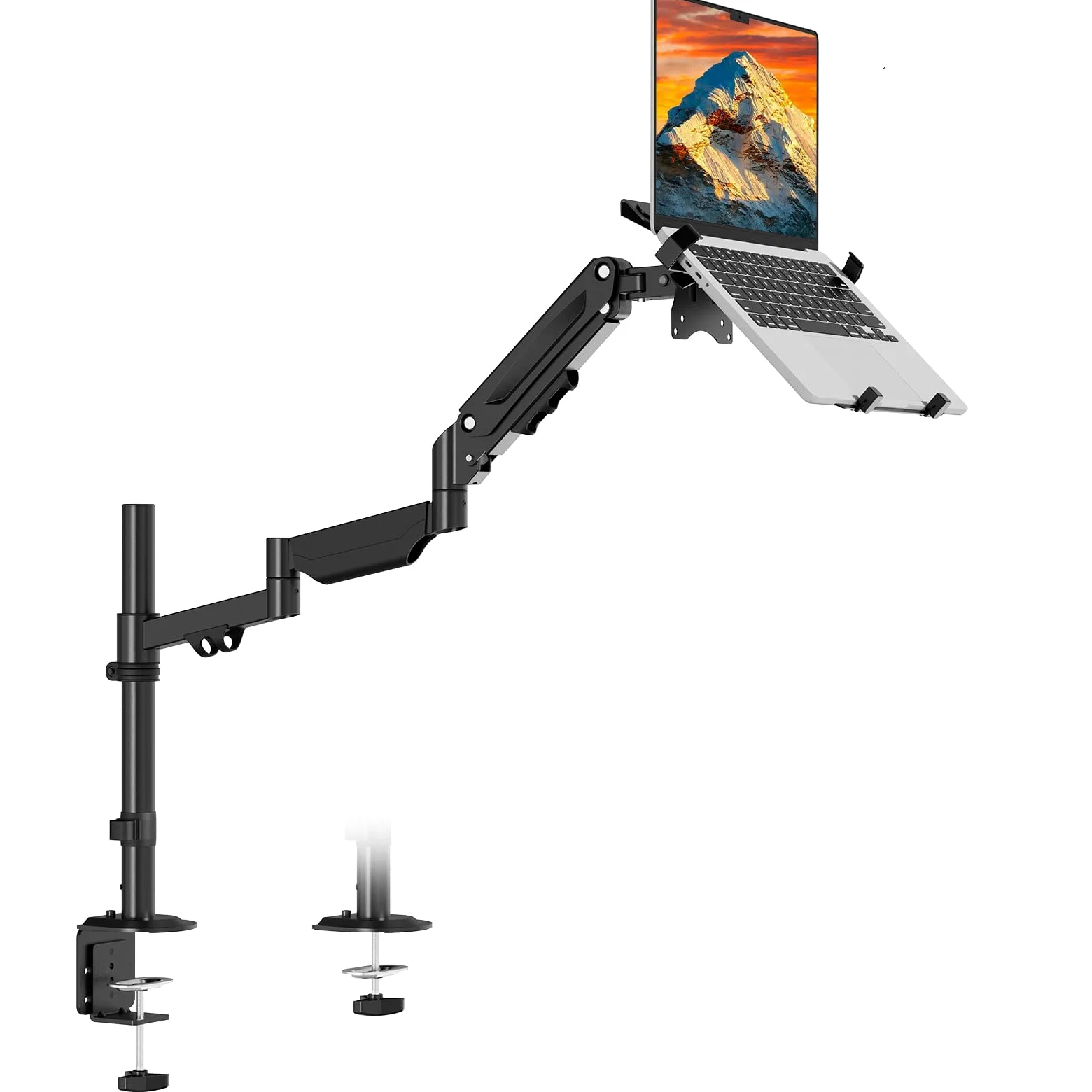 PUTORSEN Supporto a braccio per laptop fino a 18" e monitor da 17-32" | Portata massima 9 kg, supporto per monitor extra lungo con ripiano per laptop, sezione centrale rimovibile, VESA 75/100 mm