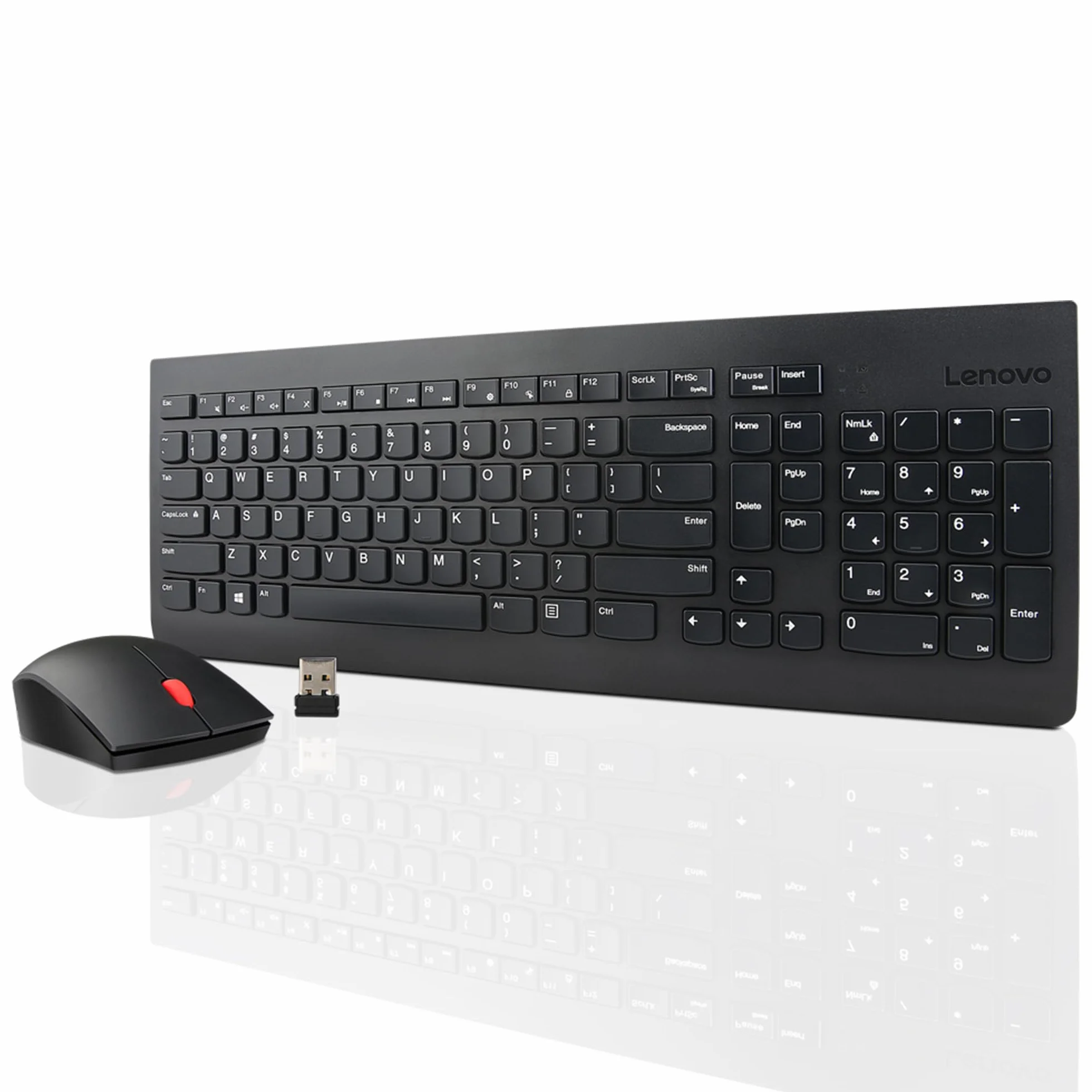 Lenovo Combo Tastiera + Mouse Wireless Essential Gen 2 – Connessione 2.4GHz, Layout Silenzioso, Tasto Copilot, Mouse Ambidestro 1600 DPI, 65% Plastica Riciclata – Nero