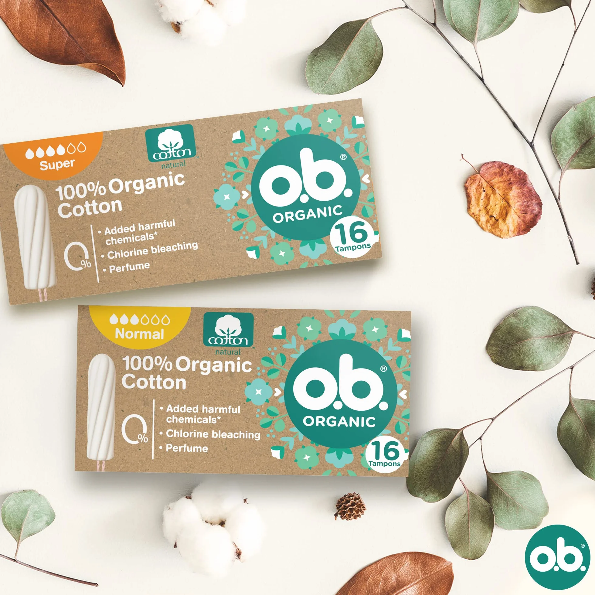 o.b. Assorbenti Interni Organic Normal 100% Cottone Biologico, 16 Tamponi