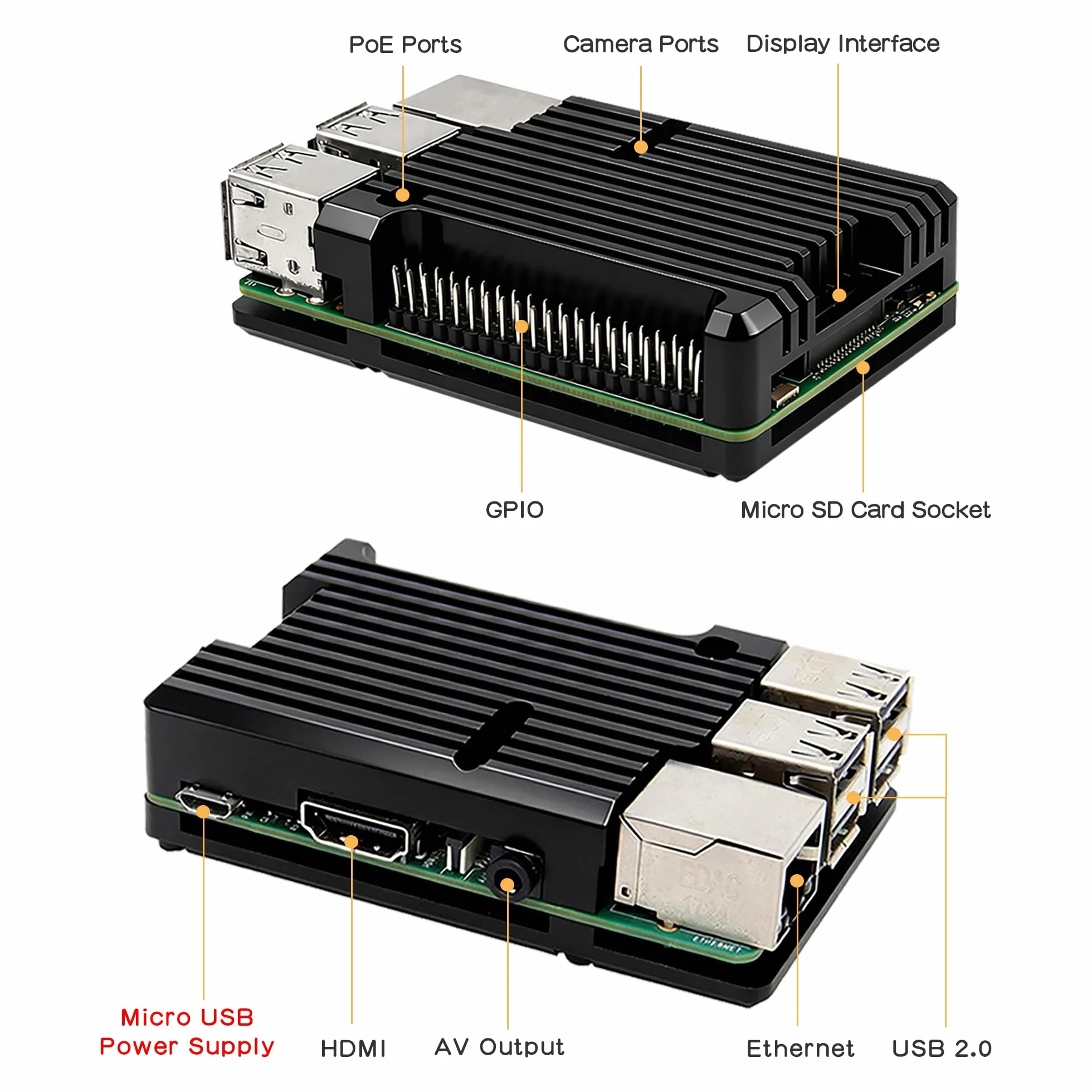 Obudowa chłodząca pasywna z aluminium dla Raspberry Pi 3B+/3B (czarny)