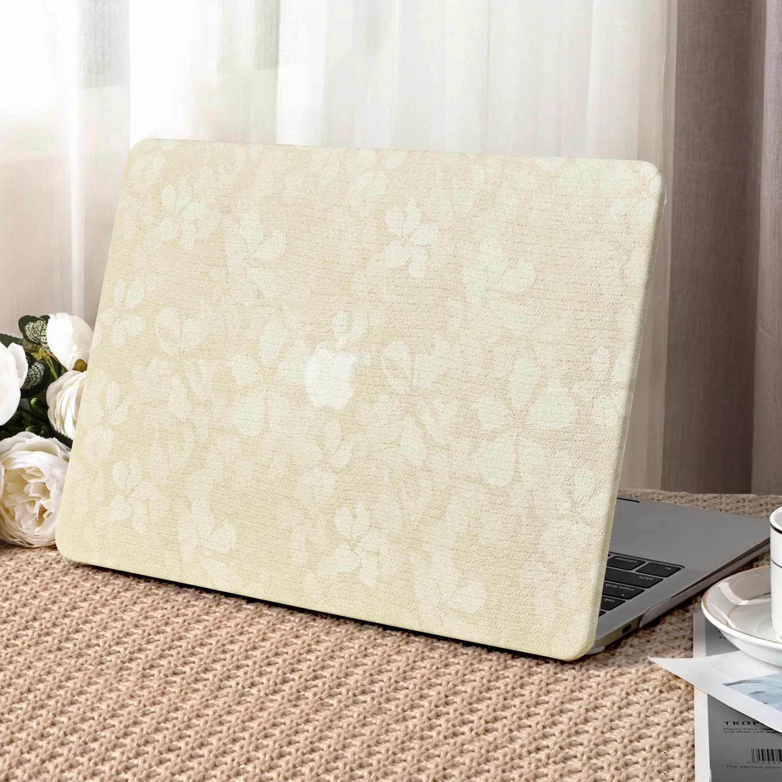 Custodia Compatibile con MacBook Air 13 Pollici 2022 2021 2020-2018 M1 A1932 A2179 M1 A2337 Touch ID Tessuto Cover Plastica Rigid Protettivo Case e Copritastiera (Beige)