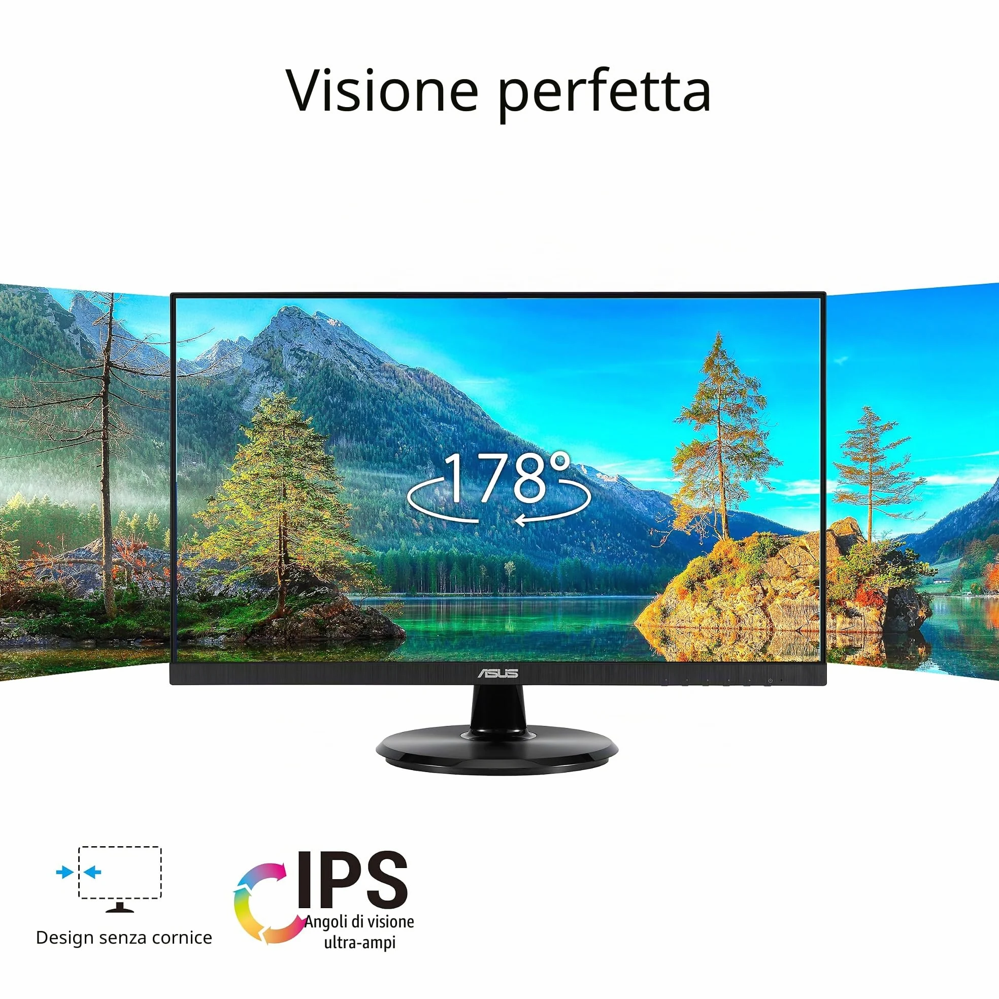 ASUS VA24DQFR Monitor Eye Care da 24” pollici (23,8), IPS Full HD, Frameless, 100Hz, Adaptive-Sync, Tempo di Risposta 1ms, HDMI, DisplayPort, VGA, Tecnologia Anti-sfarfallio e Filtro Luci Blu, Nero