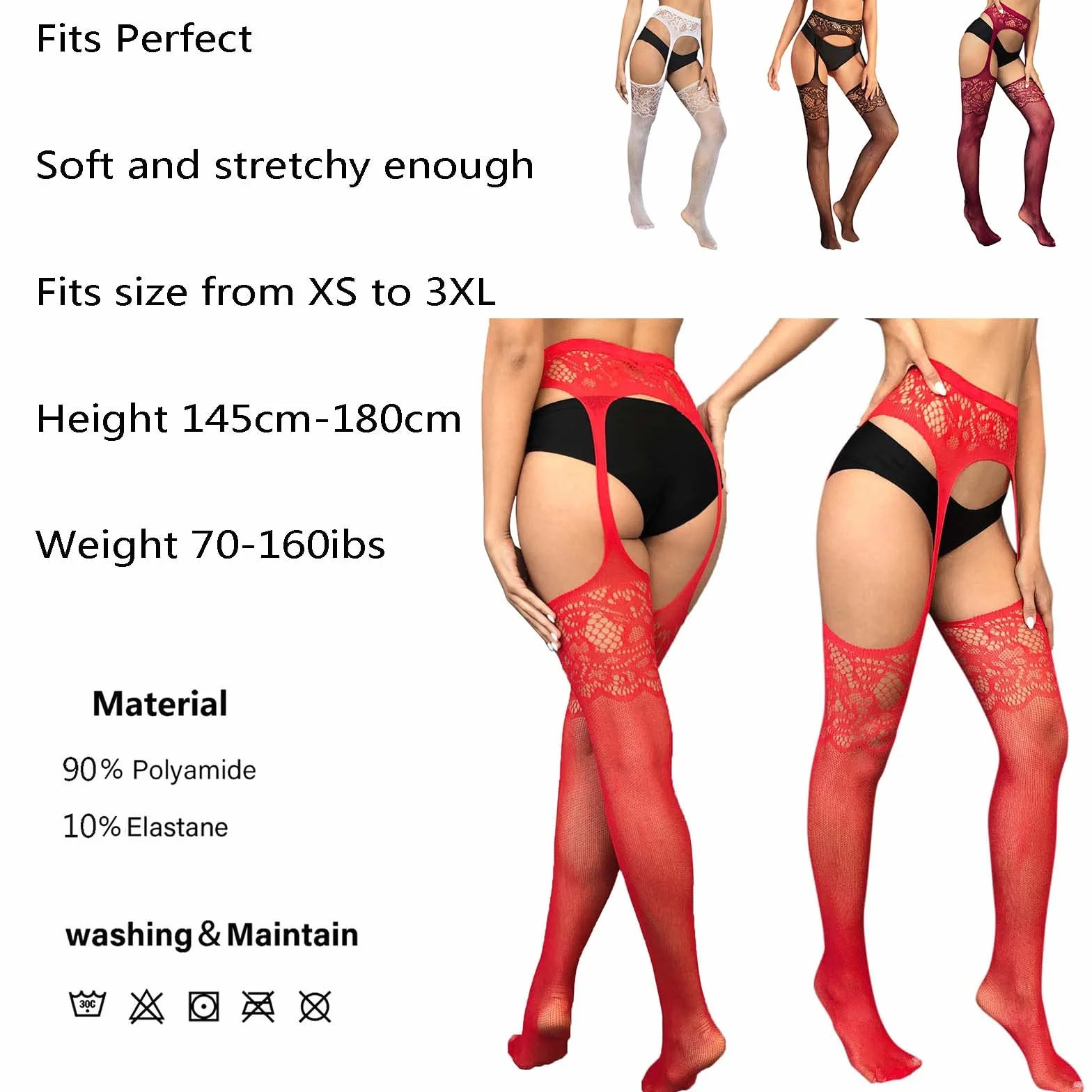 Calze sexy da donna in pizzo trasparenti nere collant lingerie rete