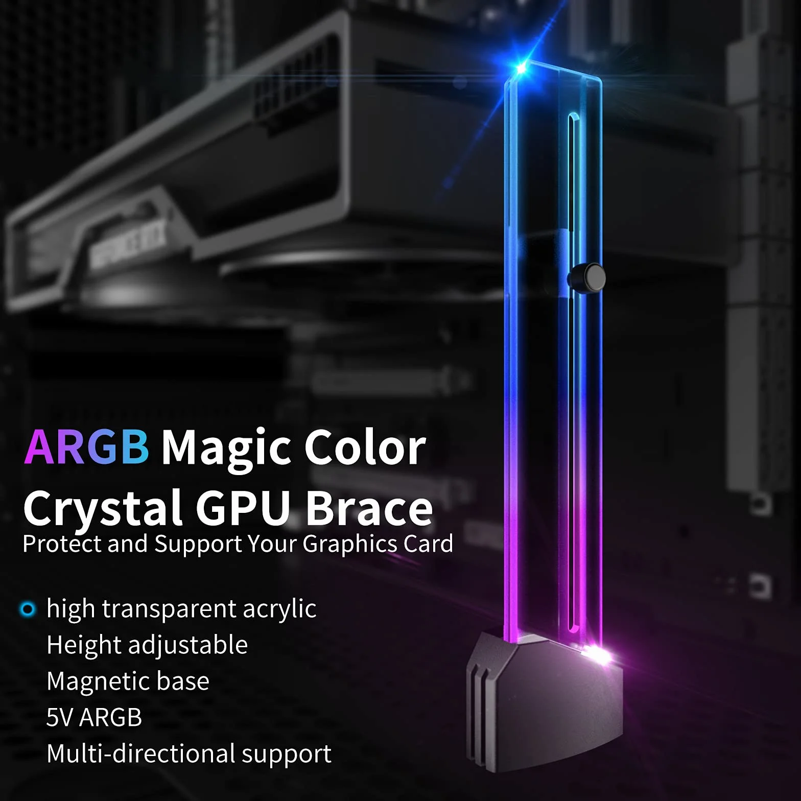 upHere 5V 3PIN ARGB Supporto per Scheda Grafica,Regolabile Supporto per Scheda Video,Slot Singolo,GH03ARGB