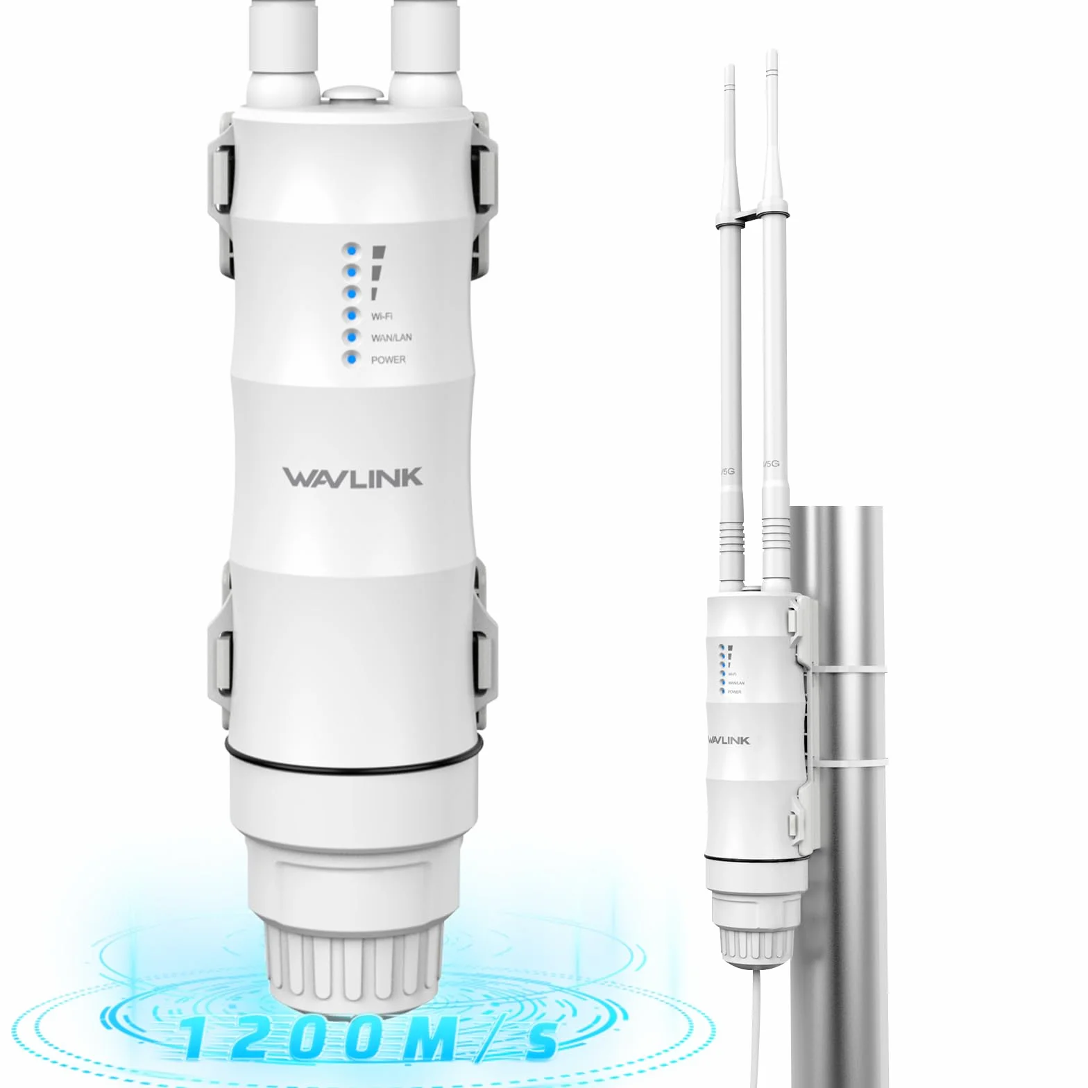 WAVLINK AC1200 Ripetitore WiFi Potente Esterno per Lunga Distanza - Amplificatore di Segnale Doppia Banda 2.4G + 5G, Outdoor Router Extender Access Point, Supporto PoE