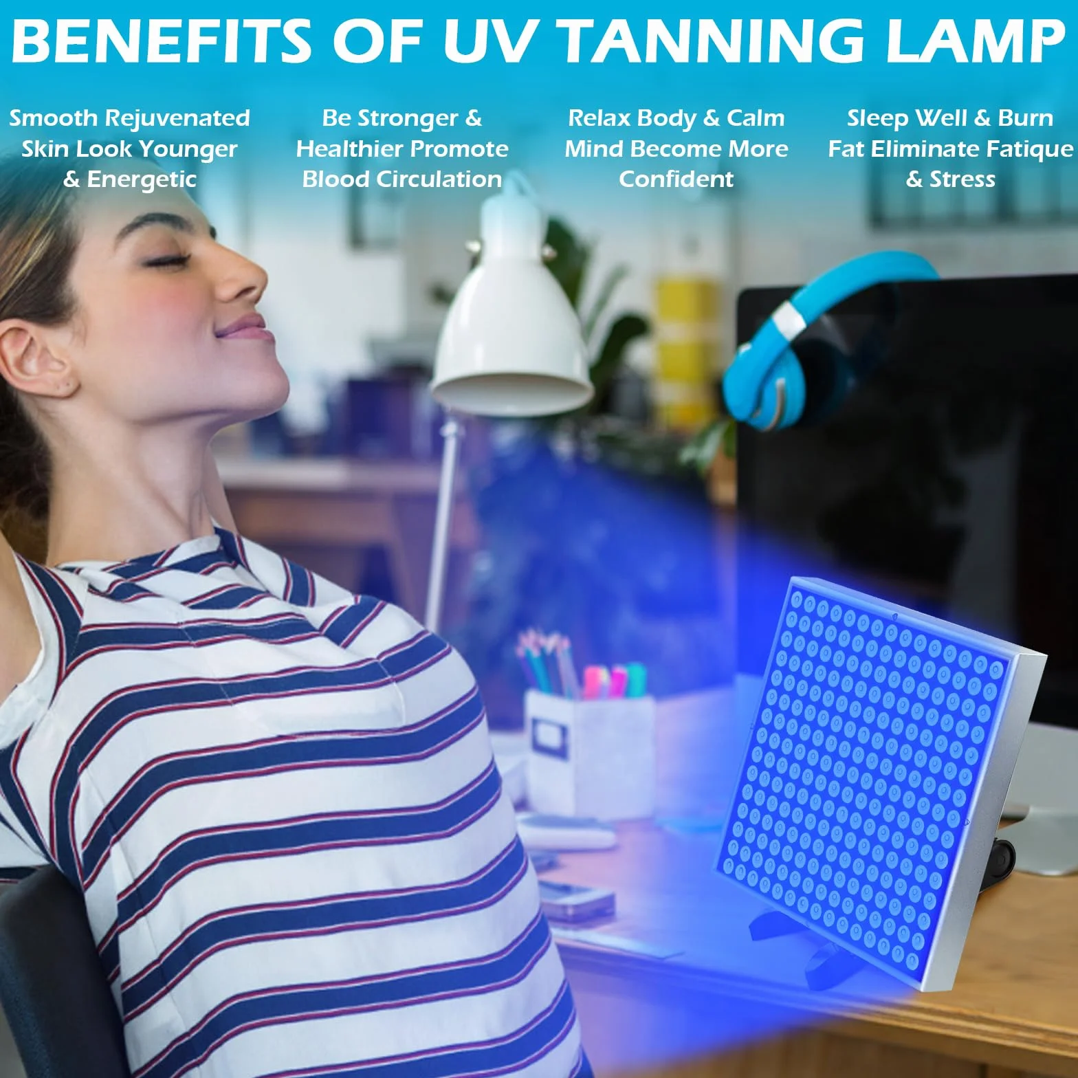 Solarium per la Casa 45W Lampada Abbronzante Pieghevole con 225 LEDs Supporto Regolabile