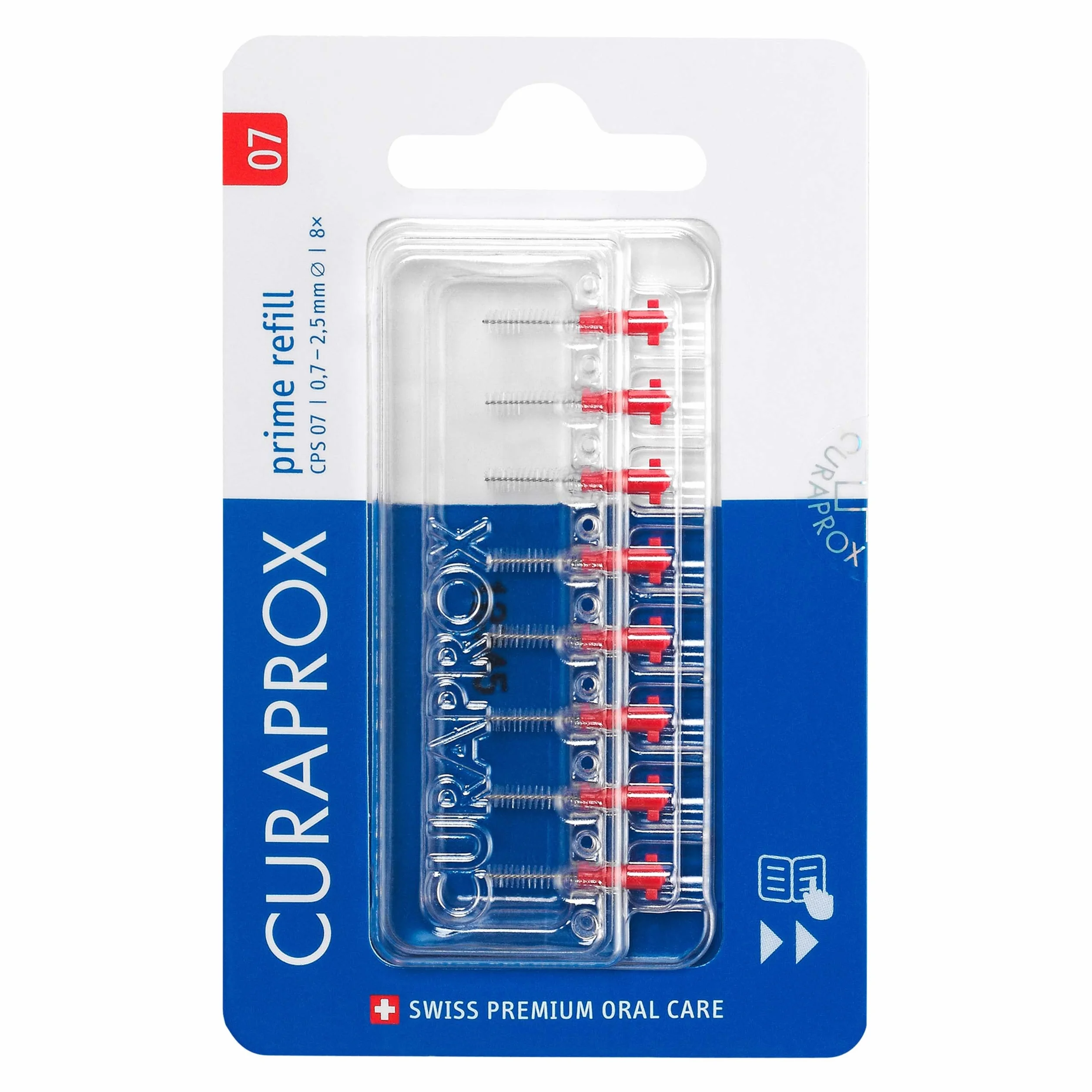 Curaprox Spazzolino interdentale Ricariche CPS 07 Prime-ISO Dimensione 1, Rosso, 8-Pack