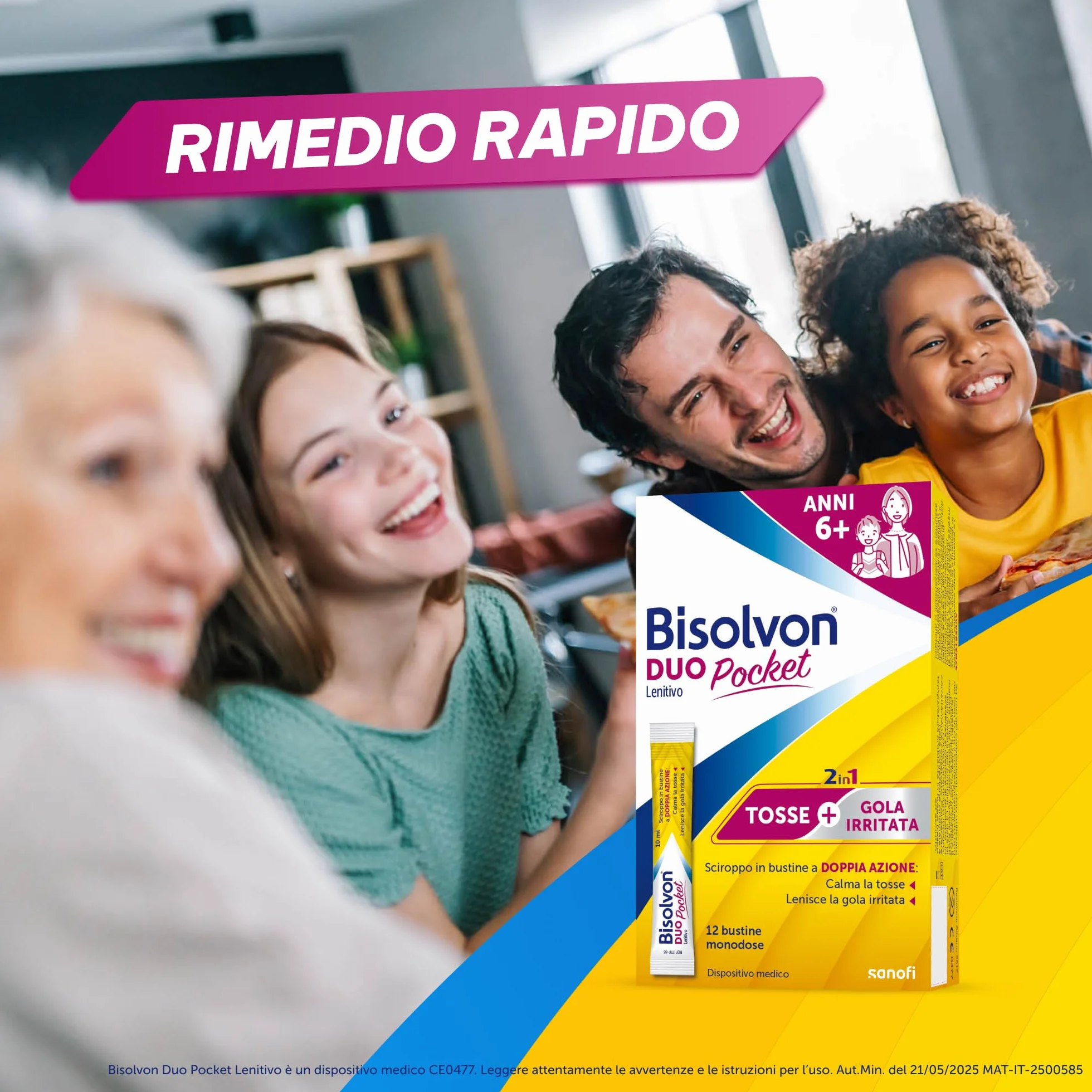 Bisolvon Duo Pocket Sciroppo Tosse, Tosse Secca e Grassa Adulti e Bambini 6+, Senza Glutine, Senza Lattosio (12 Bustine)