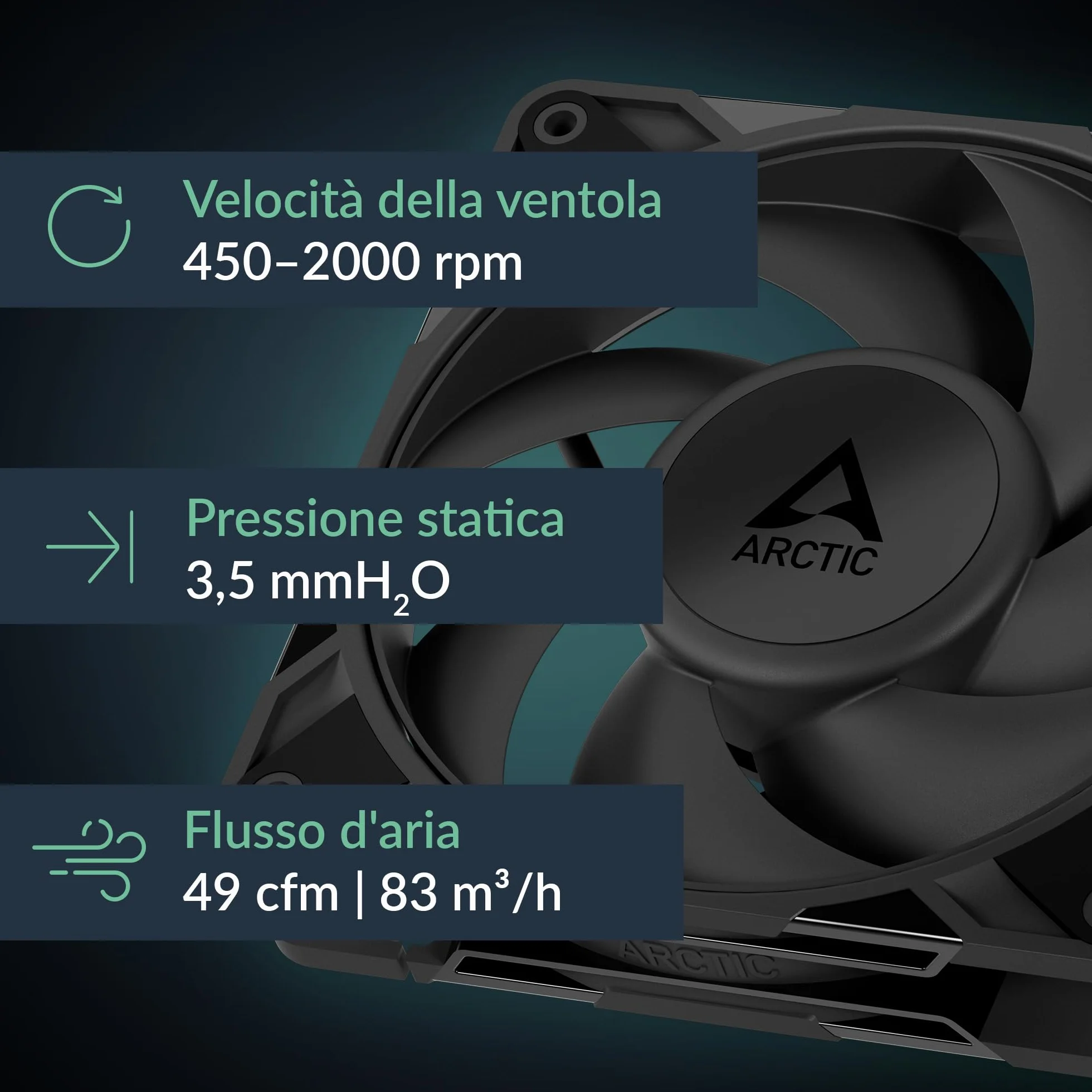 ARCTIC P12 Pro PST LN - Ventola Premium a basso rumore, ventola PWM da 120 mm con splitter per cavo a Y, 450-2000 rpm, 0 rpm <5% PWM, cuscinetto fluidodinamico, 4 pin - Nero