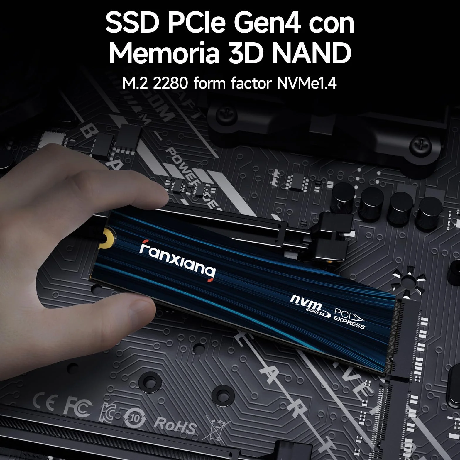 fanxiang SSD 1TB NVMe M.2 PCIe Gen4x4 - fino a 7100 MB/s - SSD Interno 1TB - Unità a Stato Solido Compatibile con PC, Laptop per Gamer e Professionisti - S880E