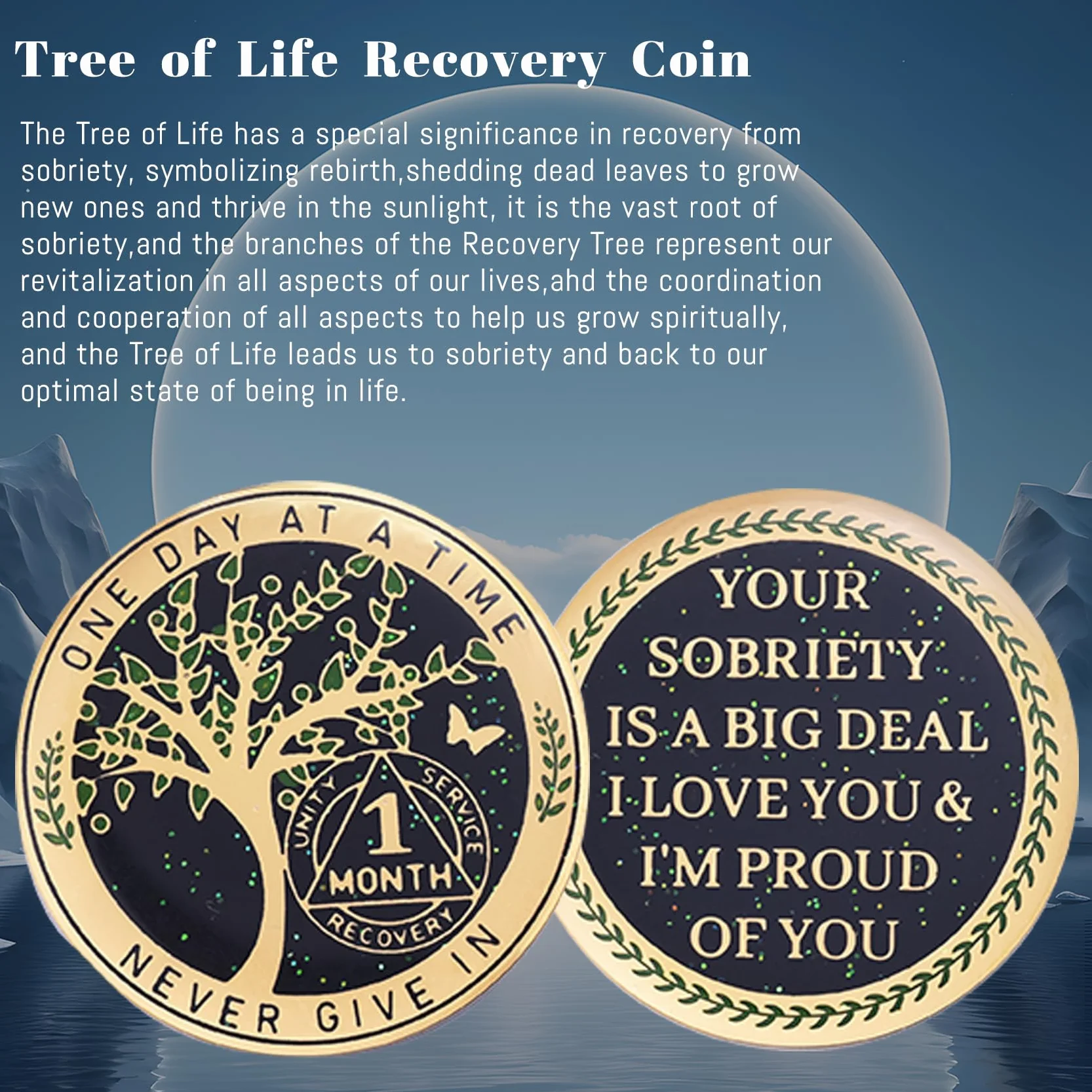 Moneta Sobriety Coin AA Chip Medaglione Albero della Vita Monete Recupero 30 Giorni Token Sobrietà Regali Uomini Donne Alcolisti Anonimi
