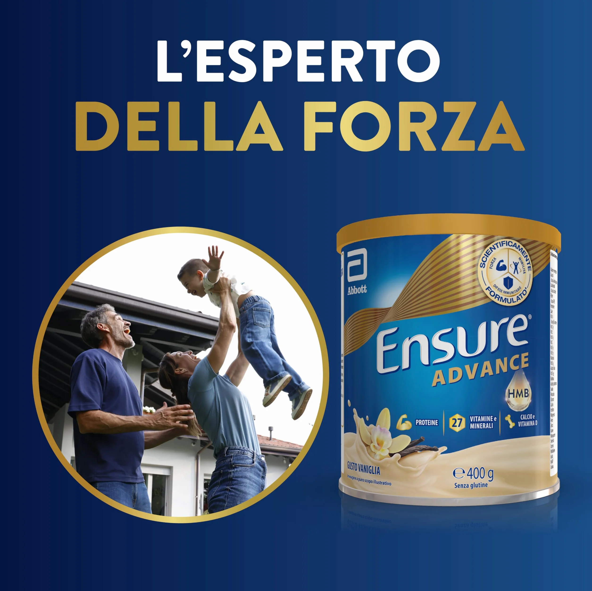 Ensure Advance Integratore Alimentare Proteico in Polvere 400g Gusto Vaniglia 27 Vitamine Minerali Proteine Calcio HMB