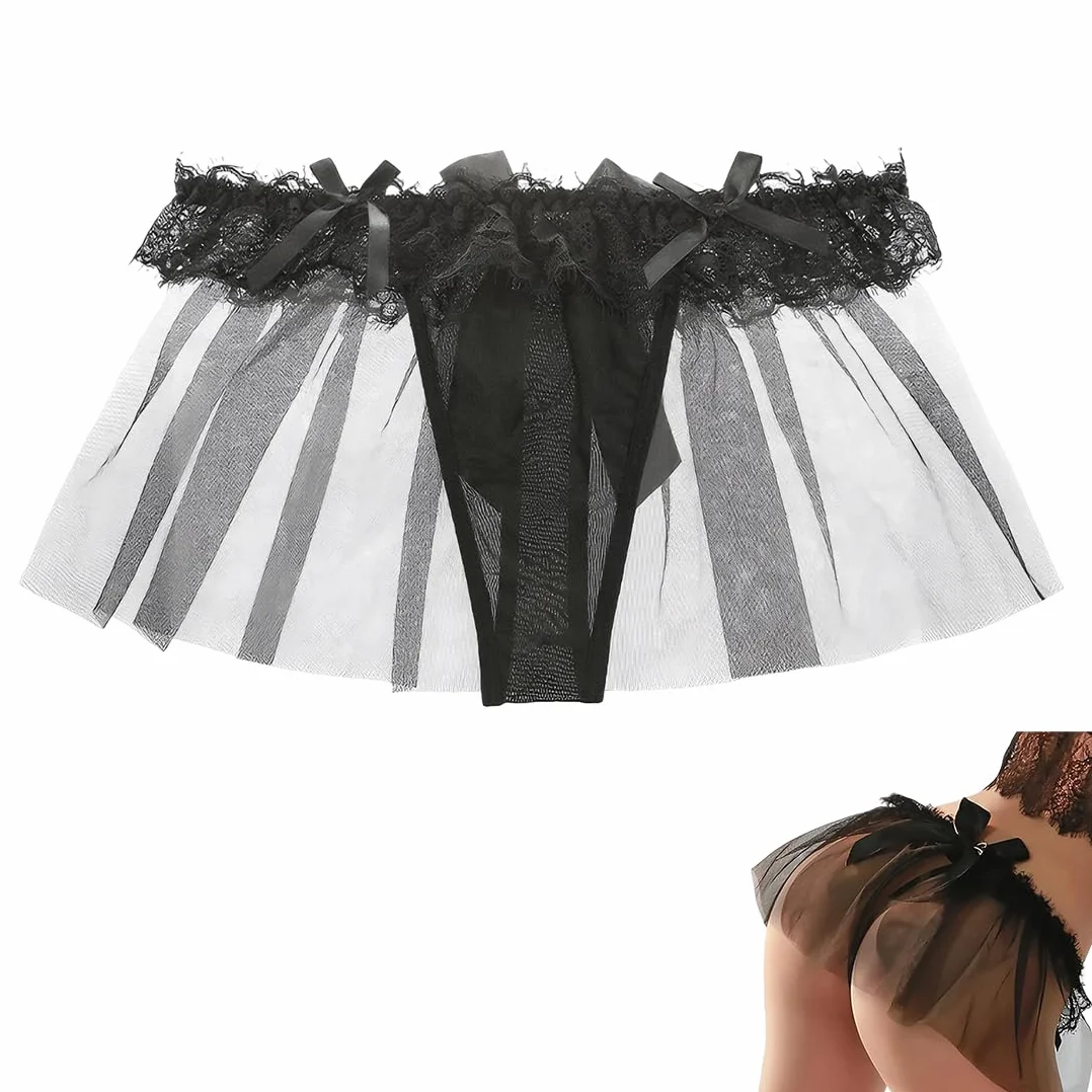 GXGM Tanga Donna Slip Sexy Pizzo Ouvert String Perizoma con Tulle Trasparente Vita Bassa