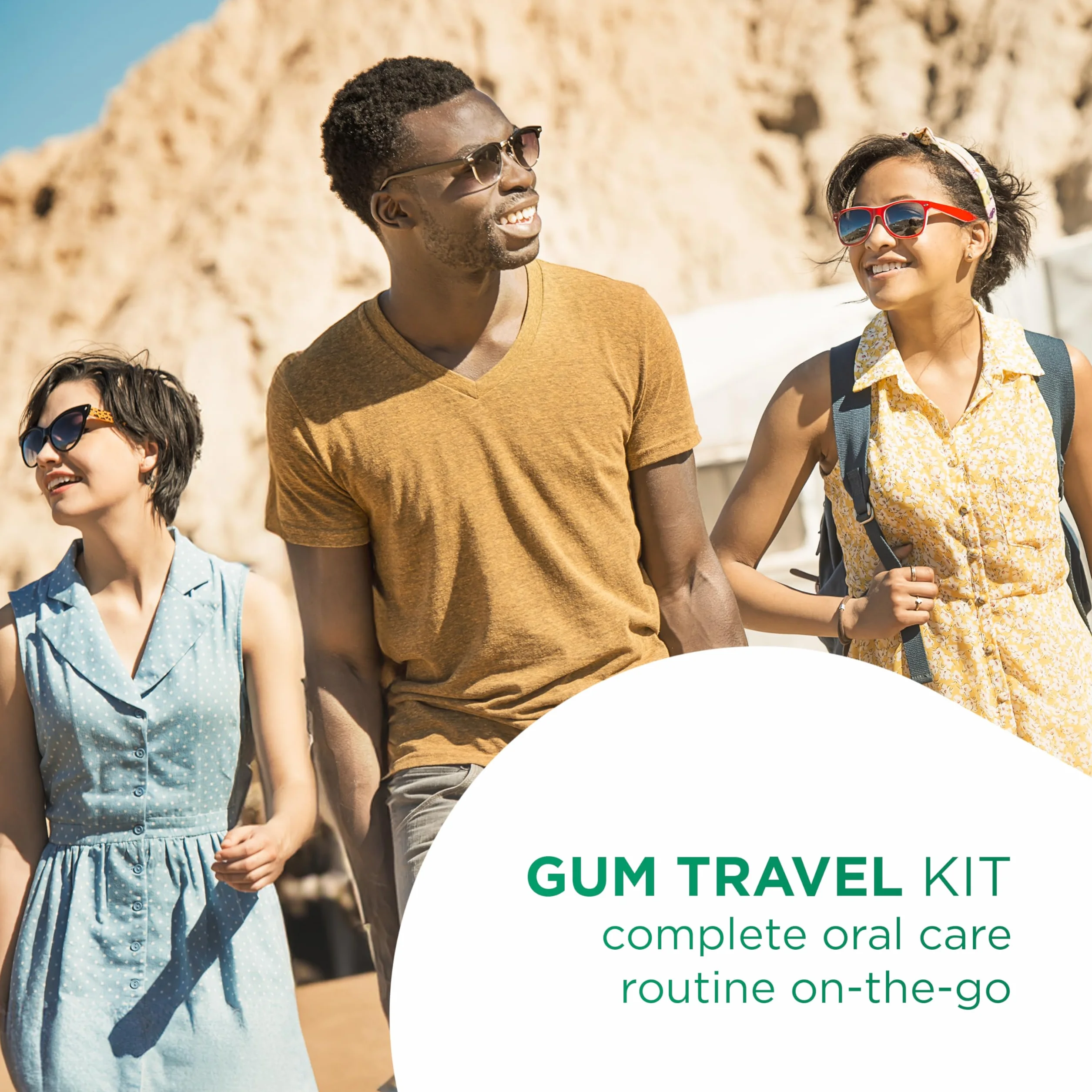 GUM TRAVEL Kit Igiene Orale da Viaggio 3 Pezzi Spazzolino Dentifricio Filo Scovolini