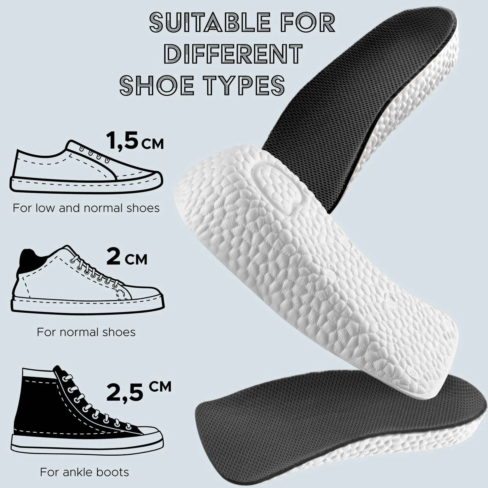 SULPO Solette rialzate per scarpe da uomo 2 cm antiscivolo
