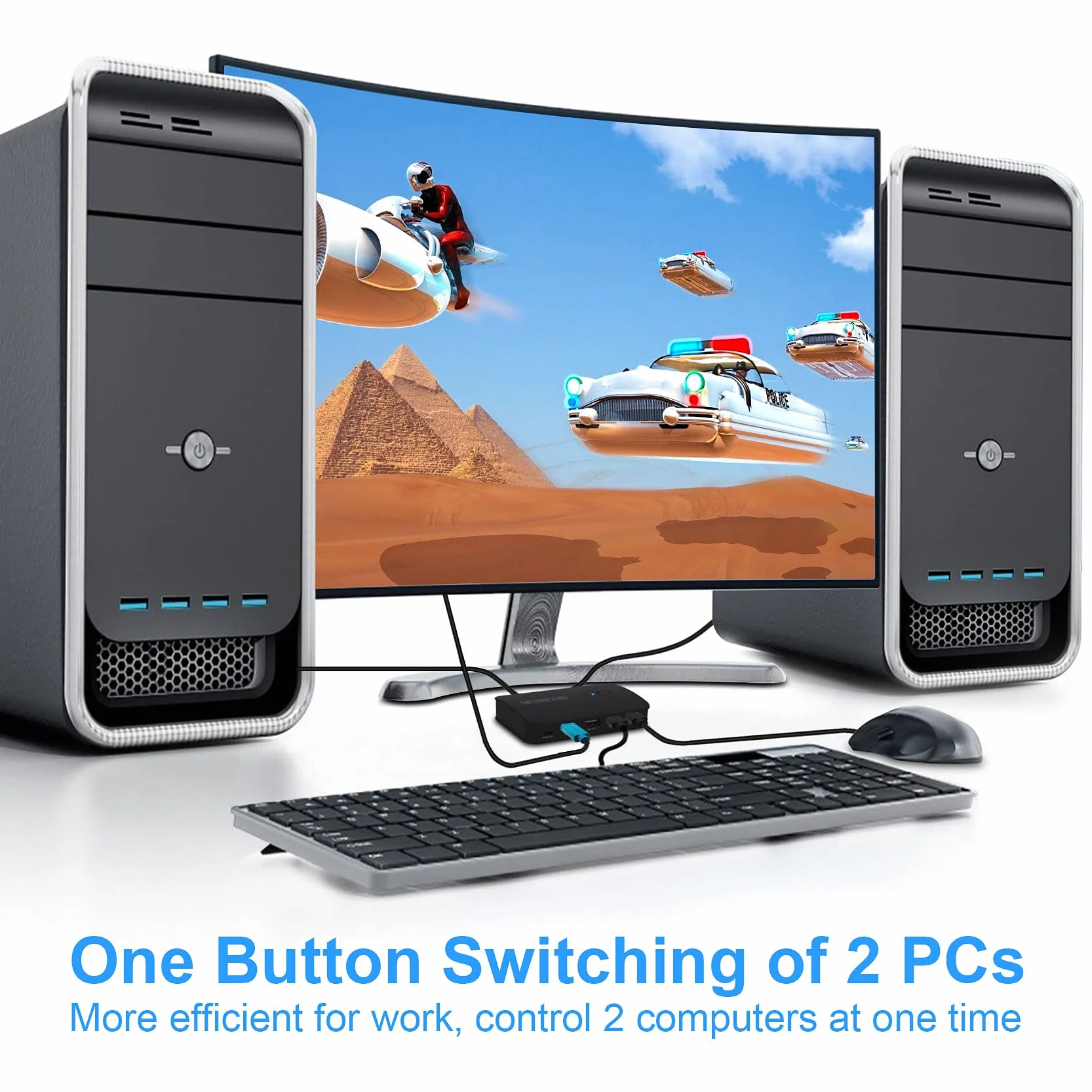 HDMI KVM Switch con 3 Porte USB, Commutatore Switch per 2 PC per Condividere Mouse, Tastiera, Hard Drive, Stampante, Scanner, 2 Cavi KVM in Dotazione