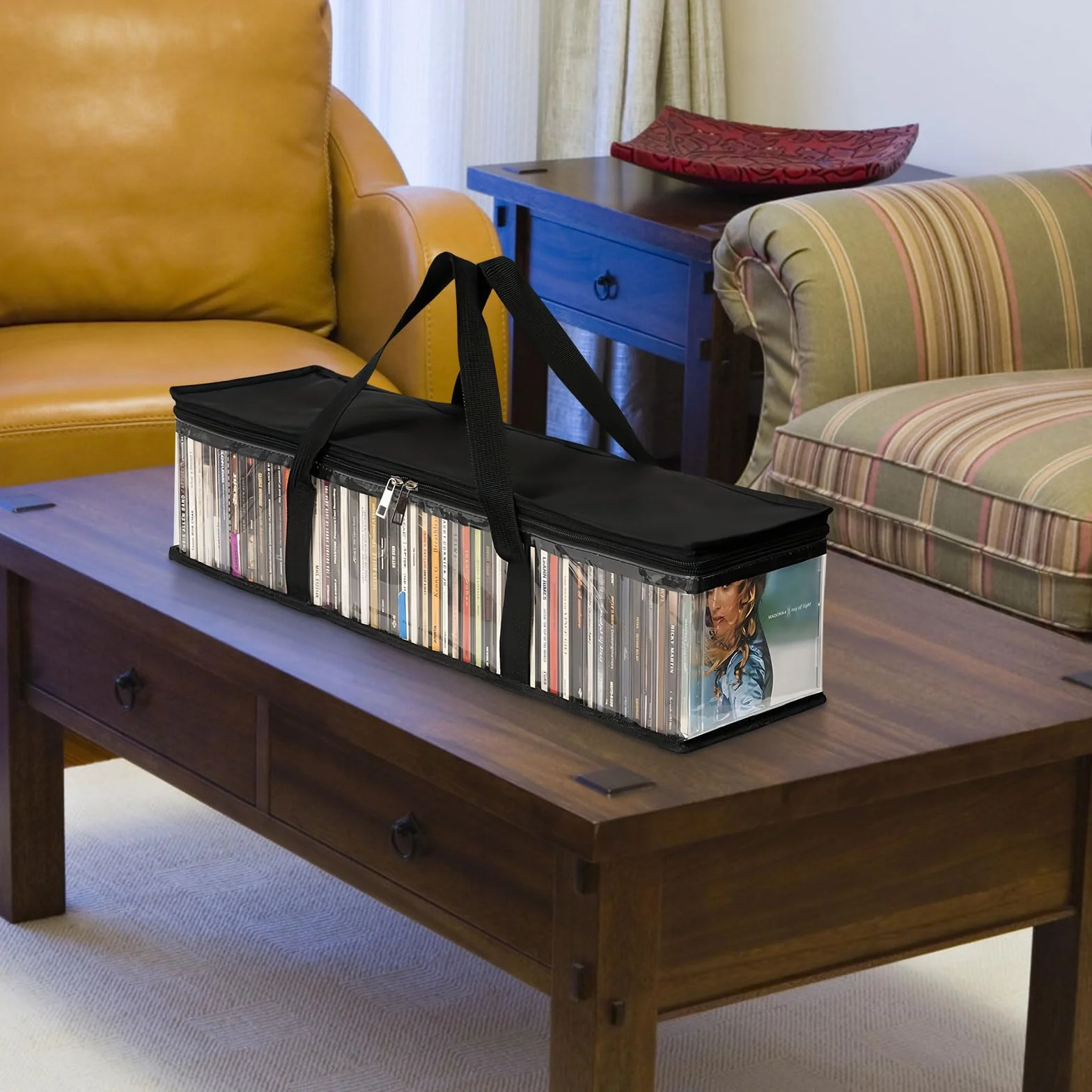 Amexo Borse Porta Portatile per CD Sacchetti di Grande capacità per Dvd Custodia in PVC Trasparente con Manici per CD Album Videogiochi Libri (2)