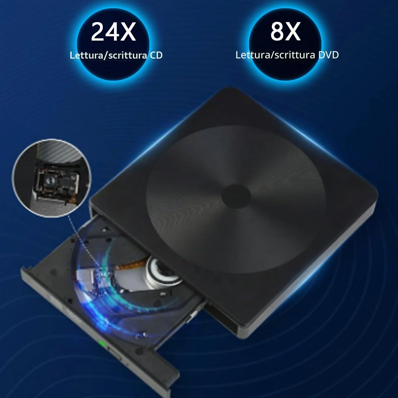 GERUI Unità DVD esterna, masterizzatore CD DVD Player USB 3.0 Type-C Writer DVD/CD +/-RW CD Drive per PC Laptop Desktop con Mac/OS//Linux/Win11/Win10/Win8/XP