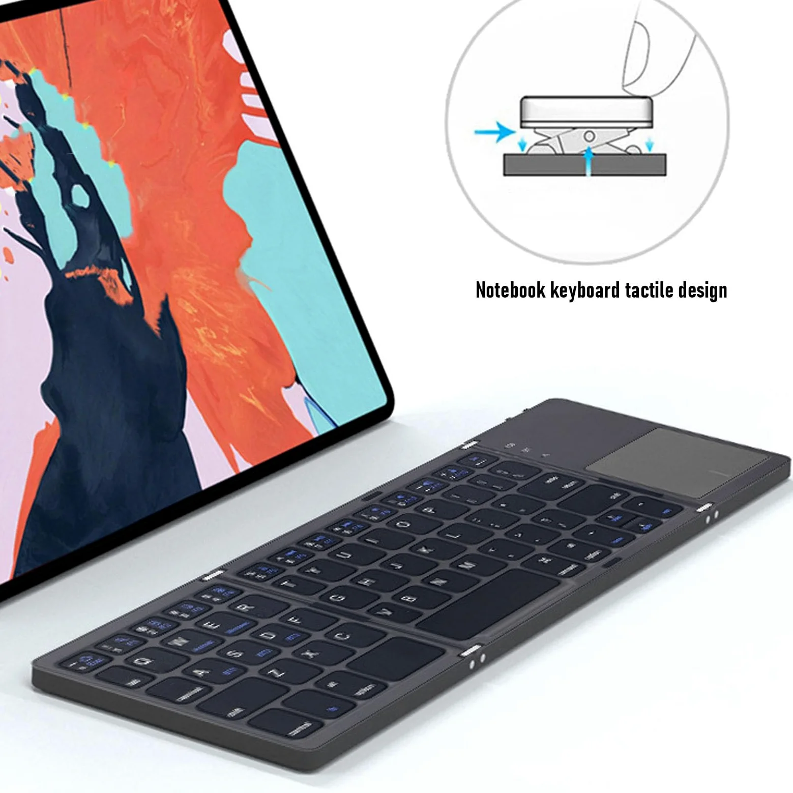 Jectse Tastiera Pieghevole, Tastiera Wireless Portatile Bluetooth 5.1 a 3 con Ampio Pannello Multitouch per Smartphone Tablet Laptop (GREY)