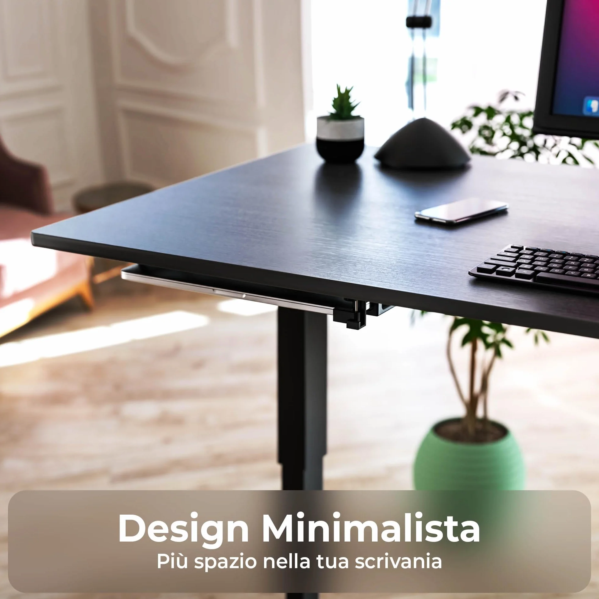 Mobilefox Supporto per mensola per laptop, sotto scrivania, con protezione anticaduta per notebook MacBook 0-35 mm (nero)