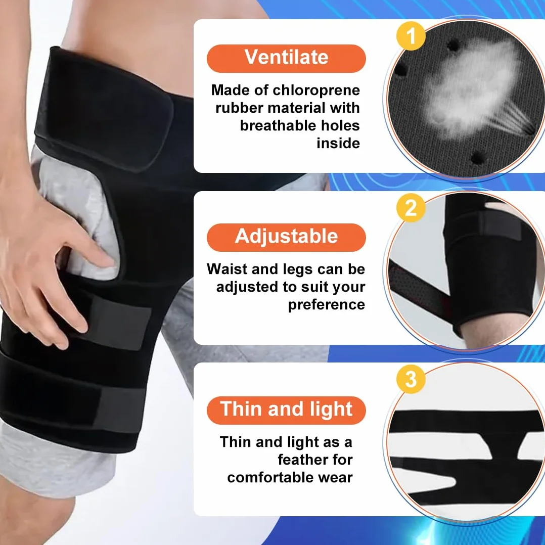 Supporto regolabile per coscia e anca a compressione, fascia inguinale per dolore all'anca e nervo sciatico, 1 pezzo