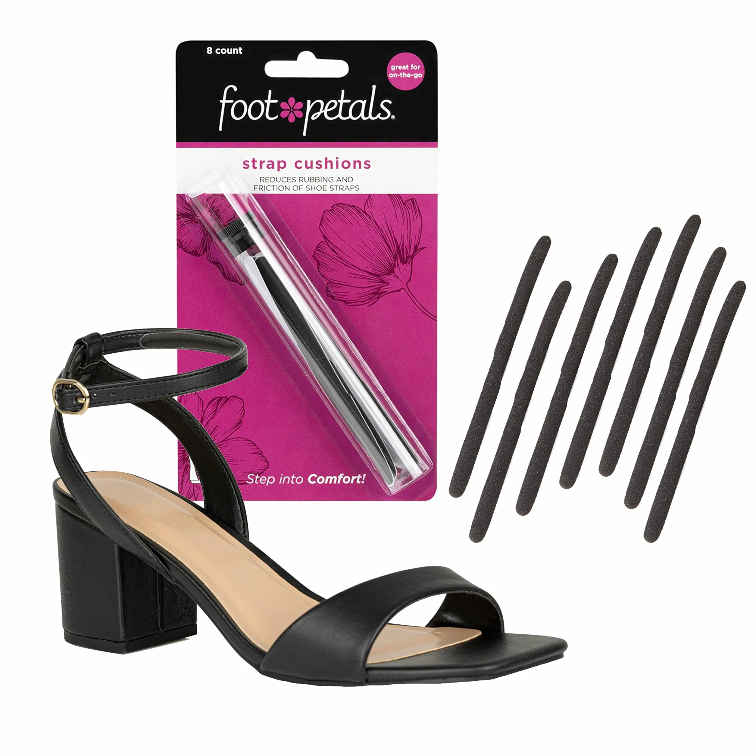 Foot Petals Strappy Strips 8-Pack, One Size, Black Iris