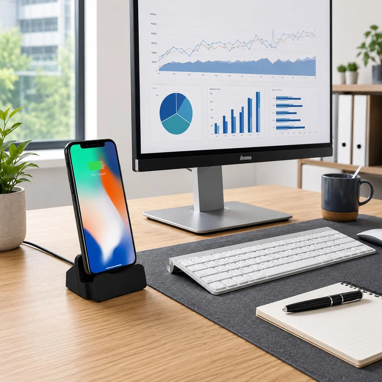 P59CS Bolwins USB Type-C - Docking station con cavo da 1 m - Stazione di ricarica da scrivania - Docking station per smartphone con porta USB-C - Sincronizzazione e ricarica - 5 V - Nero