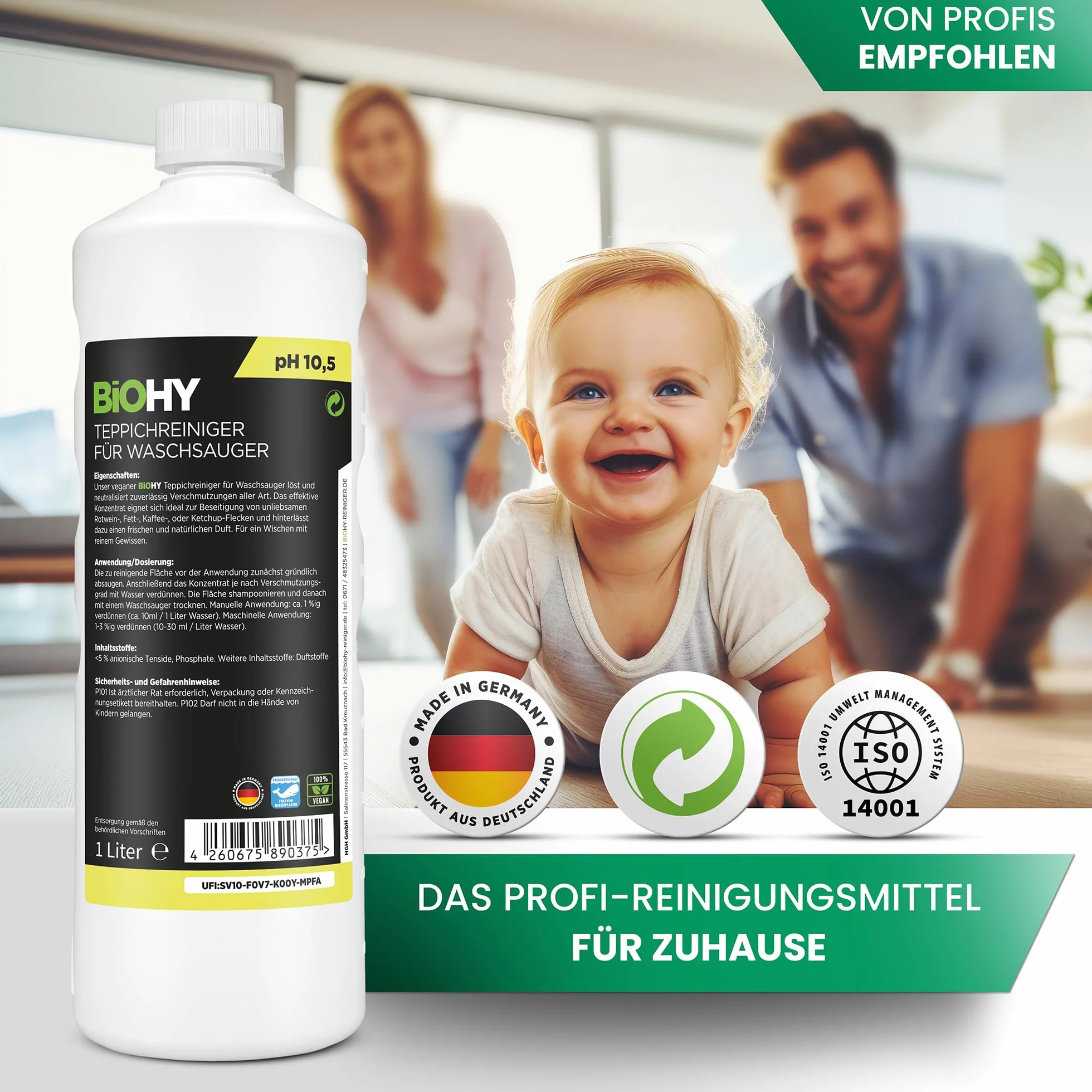 BiOHY Pulitore di tappeto per aspirapolvere 1l - elimina macchie Waschsauger