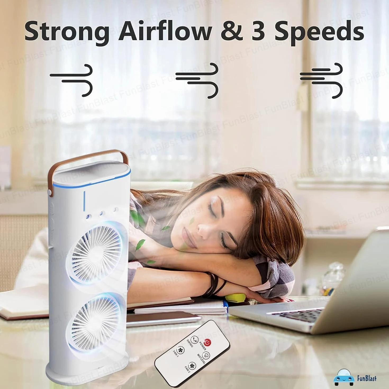 Orca INTERNATIONAL CO.Ventilatore portatile a doppia estremità con dispositivo di raffreddamento, ricaricabile tramite USB, mini ventola di raffreddamento da tavolo per ufficio, con spray d'acqua,