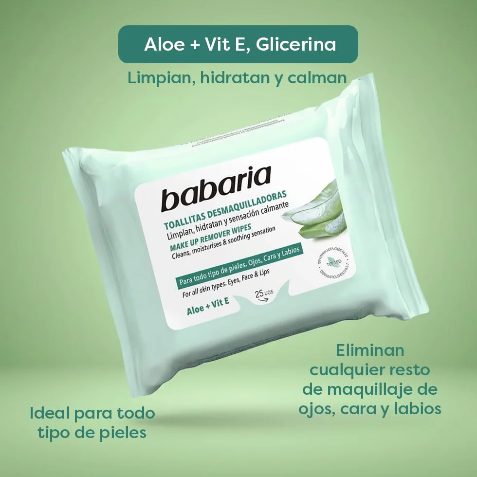 Babaria Salviette Struccanti Con Aloe Vera 25 Pezzi Struccante Viso Occhi Per Tutti i Tipi di Pelle